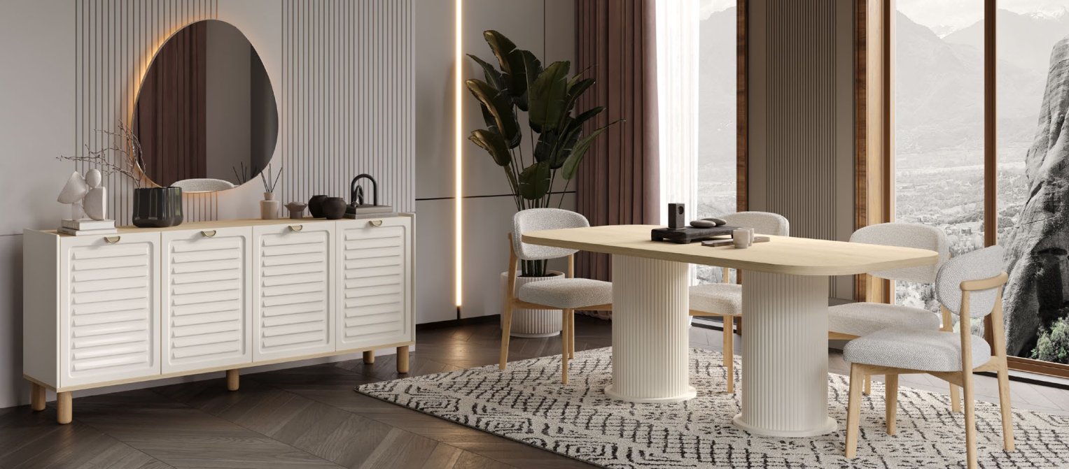 Nesa Lora Yemek Odası Takımı Konsol+Ayna+Masa+4 Sandalye