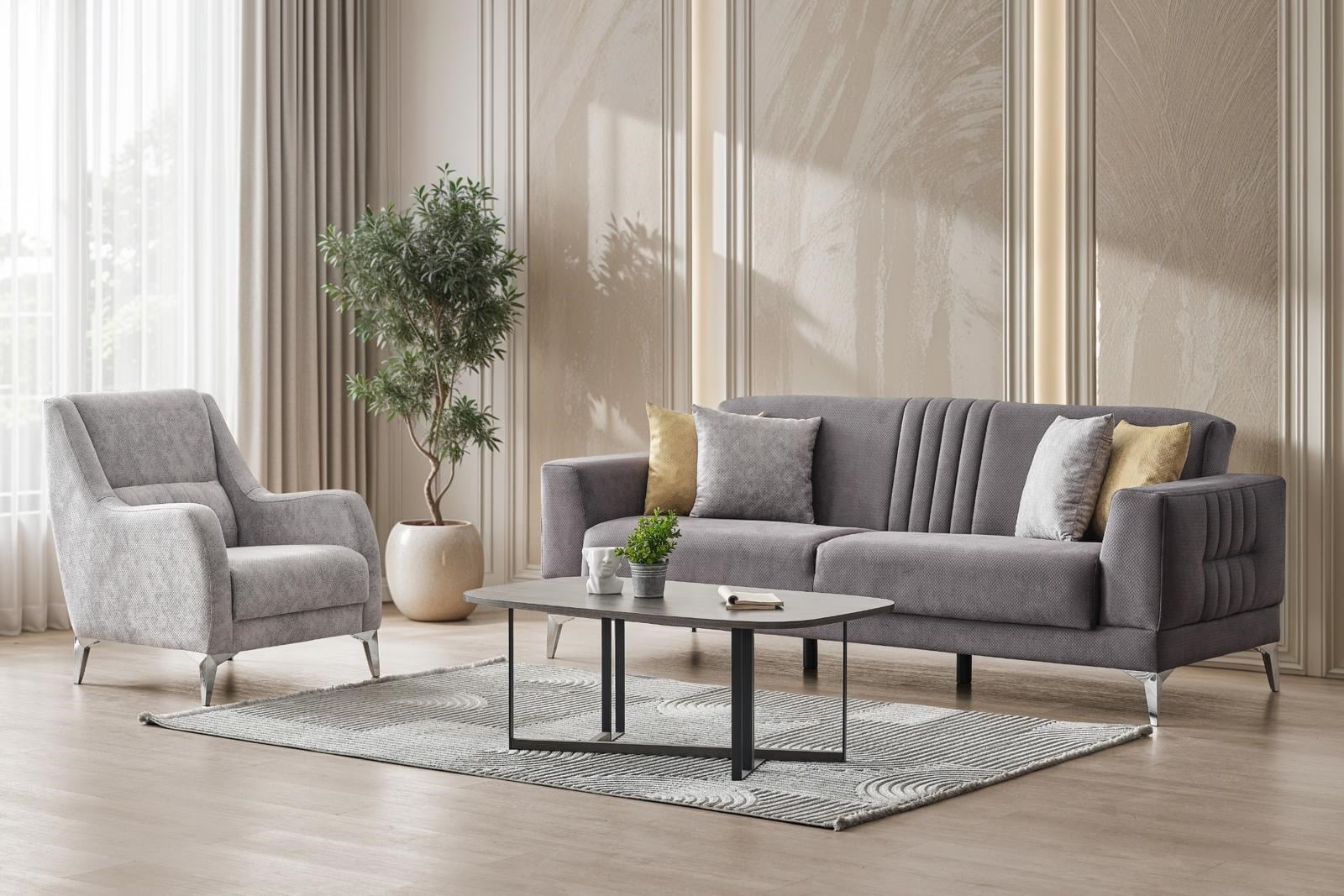 Pek İyi Notte Maxi Takım 3+3+1+1 Bahama Gri+ Antrasit