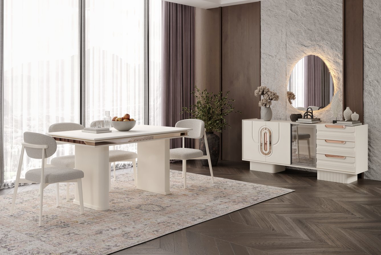 Nesa Manolya Yemek Odası Takımı Konsol+Ayna+Masa+4 Sandalye