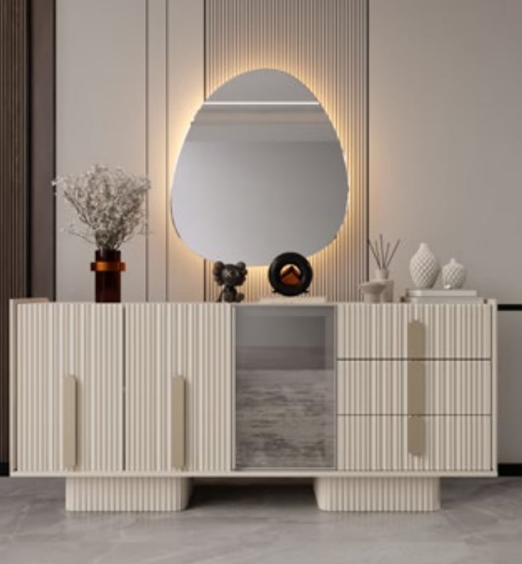 Nesa Menekşe Yemek Odası Takımı Konsol+Ayna+Masa+4 Sandalye