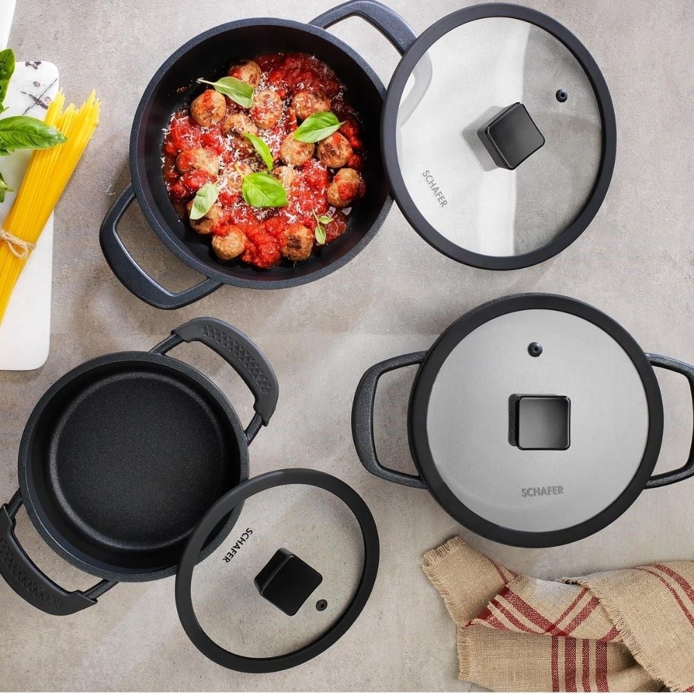 Schafer Hektor 3 Lü Döküm Tencere Seti 6 Parça Siyah