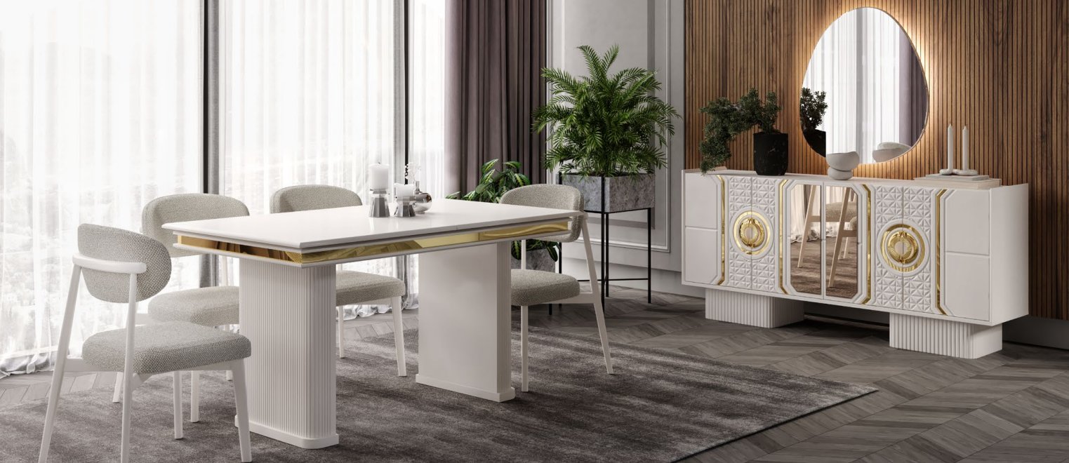 Nesa Orkide Yemek Odası Takımı Konsol+Ayna+Masa+4 Sandalye
