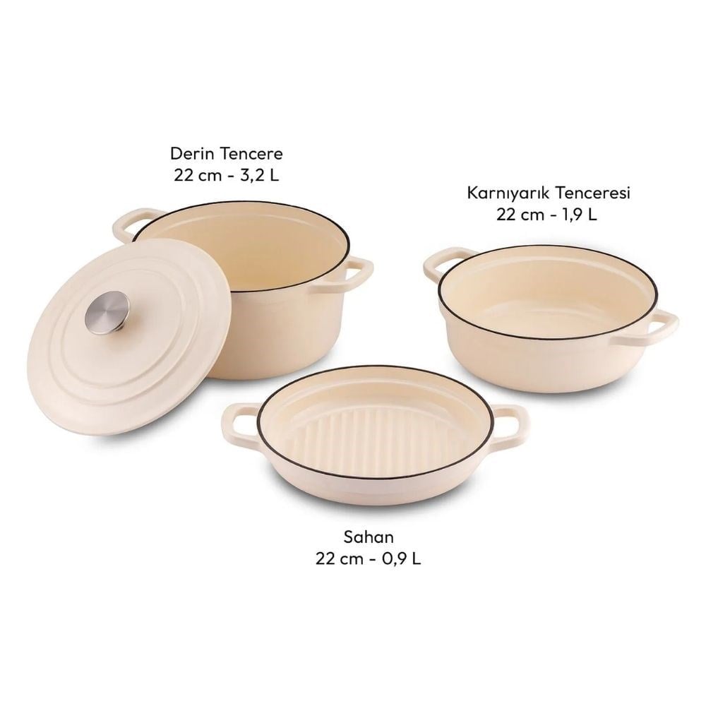 Emsan Fortino Cast Döküm Cream 4 Prç Tencere Seti