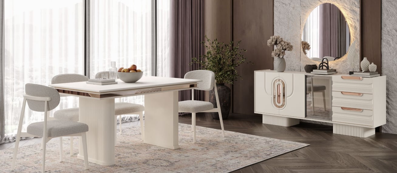 Nesa Menekşe Yemek Odası Takımı Konsol+Ayna+Masa+4 Sandalye