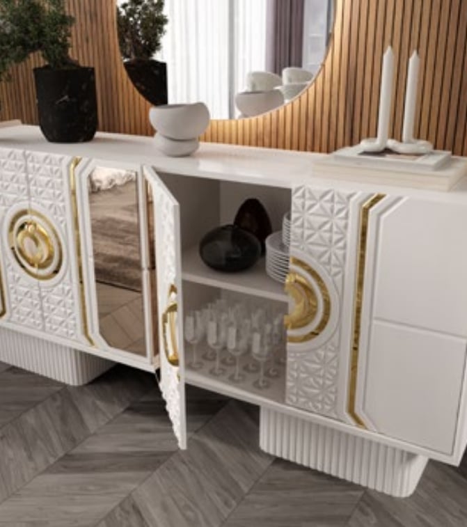 Nesa Orkide Yemek Odası Takımı Konsol+Ayna+Masa+4 Sandalye