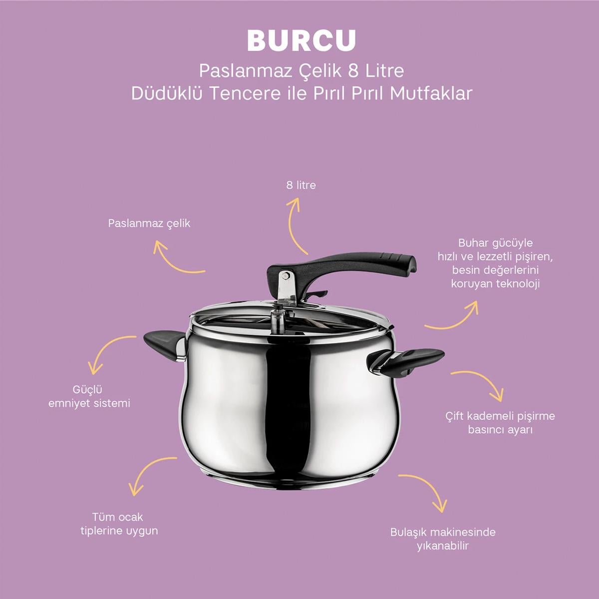 EMSAN BURCU 8 LT DUDUKLU TENCERE