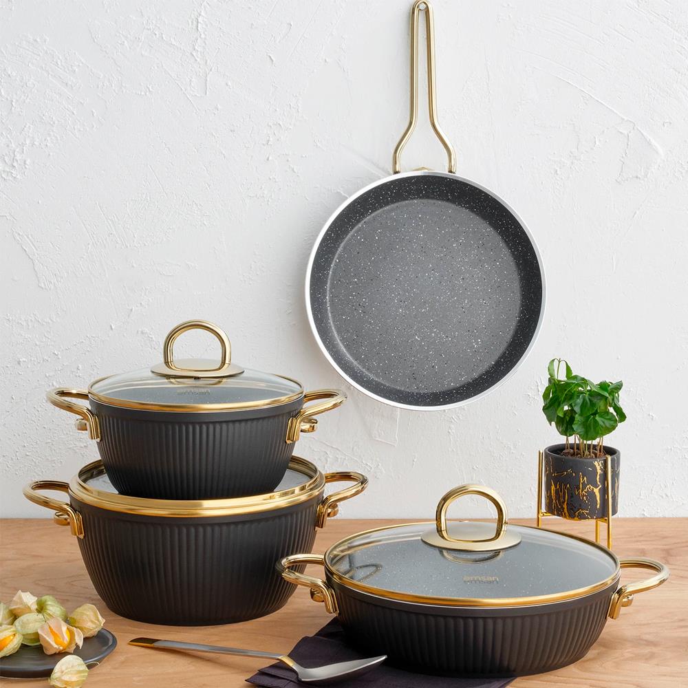EMSAN LINE GRANIT 7 PRC TENCERE SET SIYAH-GOLD