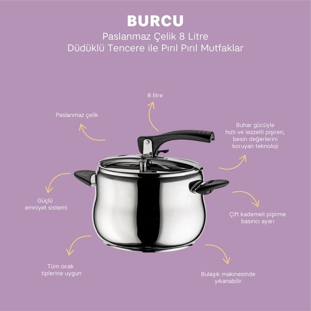Burcu Düdüklü Tencere 8 Lt