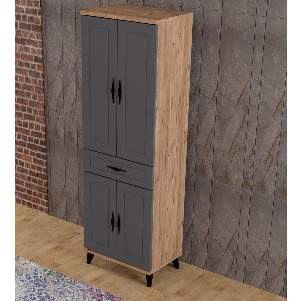 LEVENT DLP.0001-245 4 KAPAKLI 1 ÇEKMECELİ ÇOK AMAÇLI DOLAP MEŞE ANTRASİT