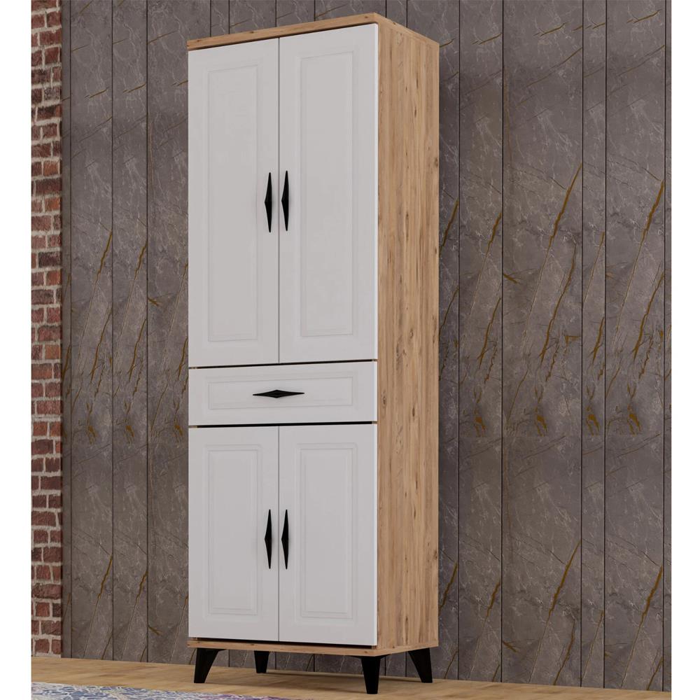 LEVENT DLP.0001-216 4 KAPAKLI 1 ÇEKMECELİ ÇOK AMAÇLI DOLAP MEŞE BEYAZ