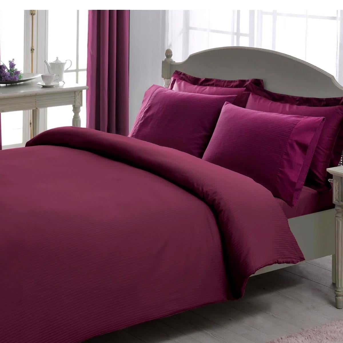 TAÇ PREMIUM BASIC  ÇİFT KİŞİLİK STRIPE MÜRDÜM NEVRESİM TAKIMI