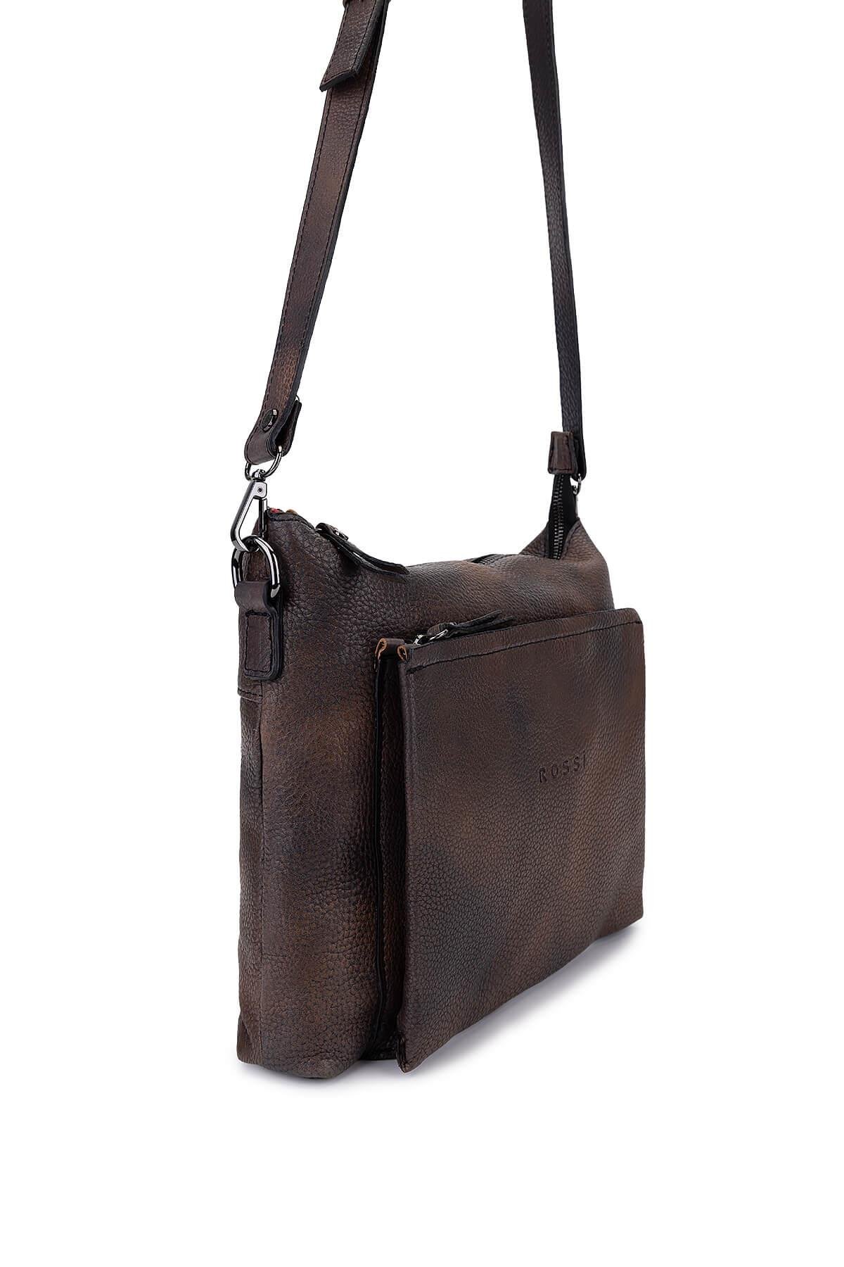 Bruno Rossi Bag Erkek Hakiki Deri Taupe Postacı Çanta