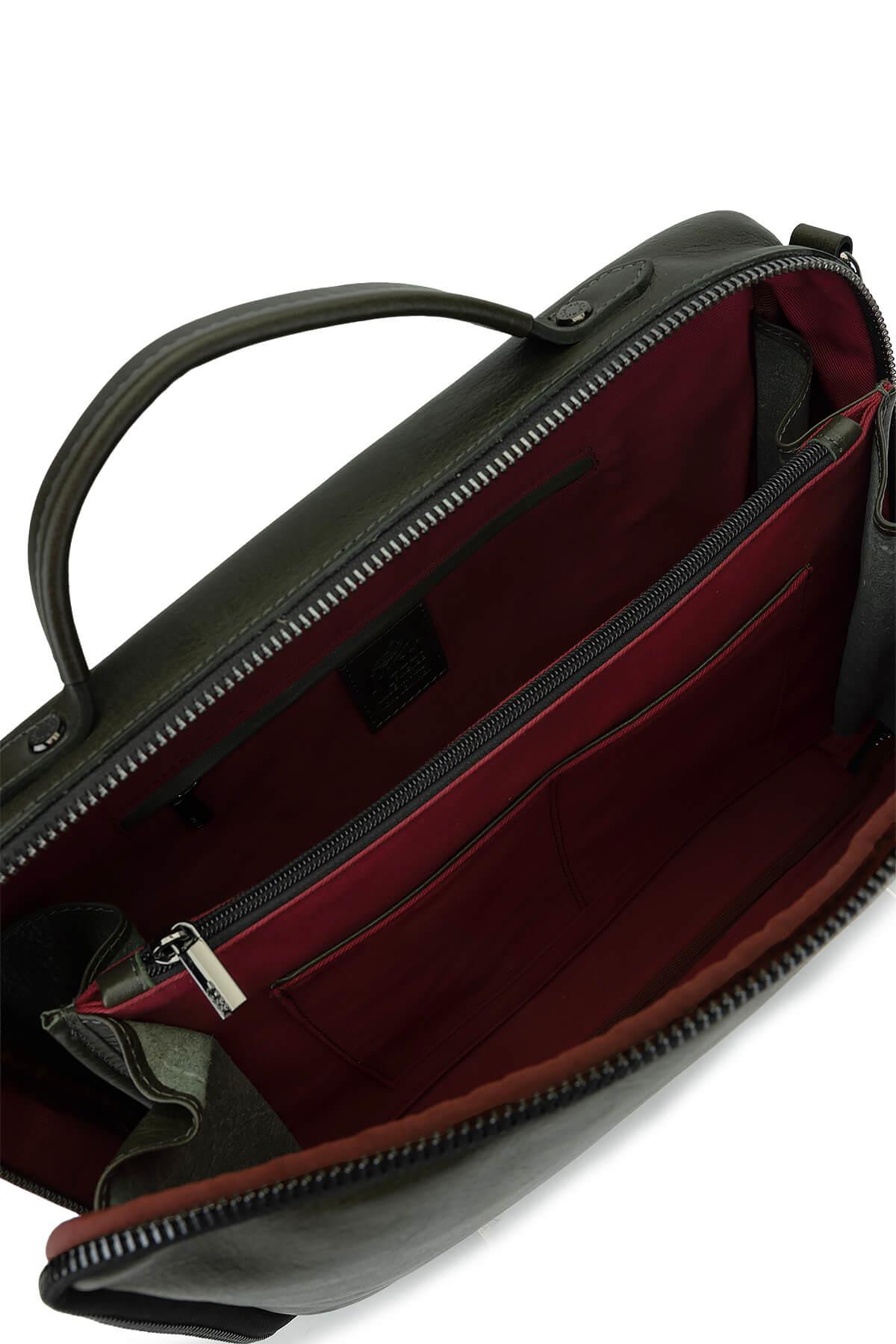 Bruno Rossi Bag Erkek Hakiki Deri Yeşil Evrak Çantası