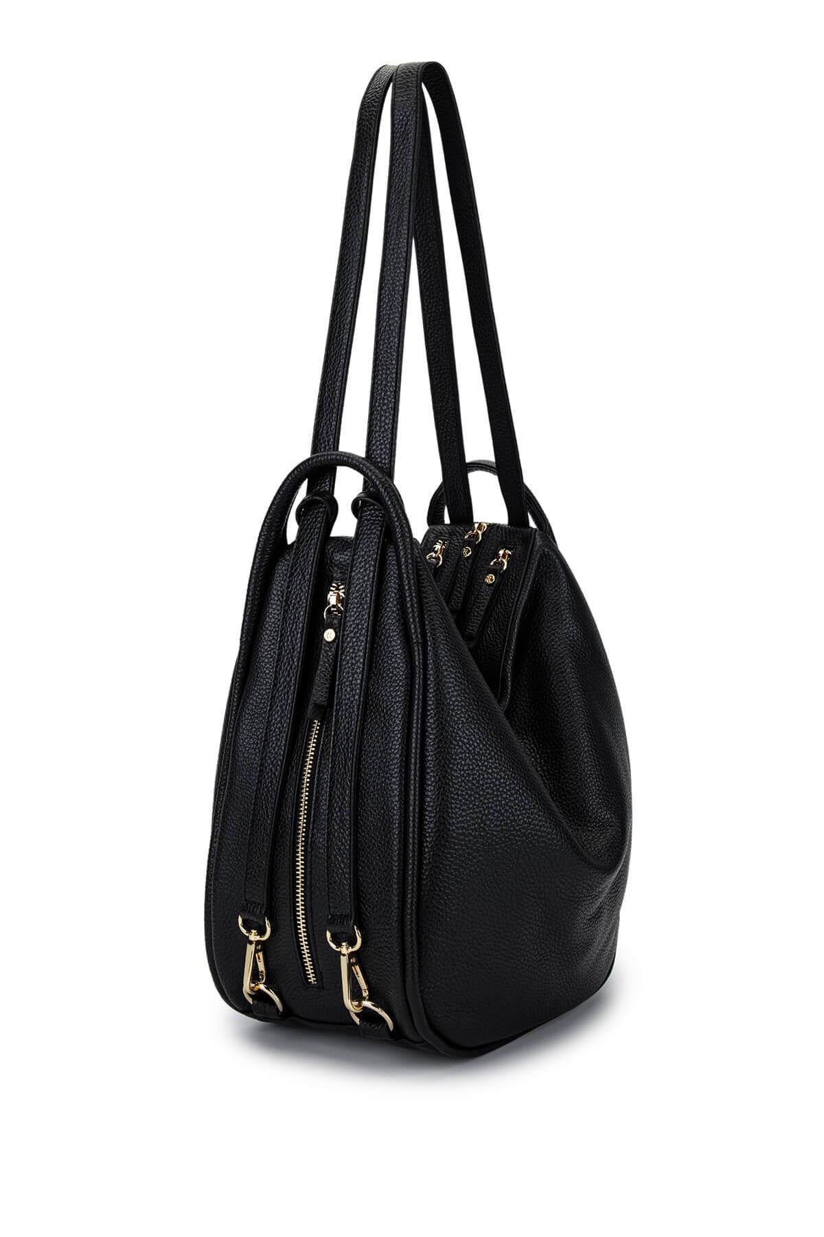 Bruno Rossi Bag Kadın Hakiki Deri Siyah Sırt & Omuz Çantası