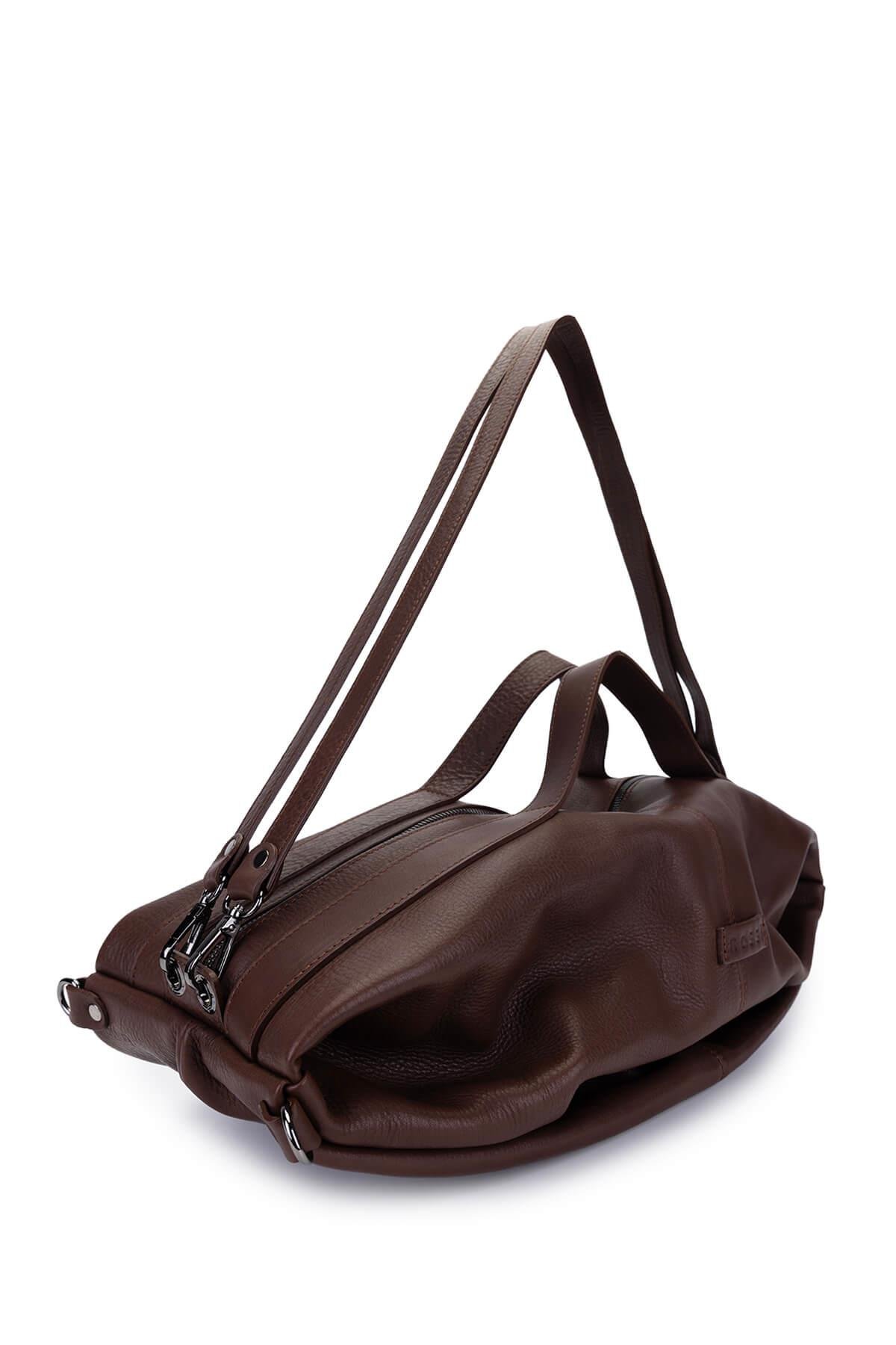 Bruno Rossi Bag Unisex Hakiki Deri Kahverengi Sırt & El Çantası