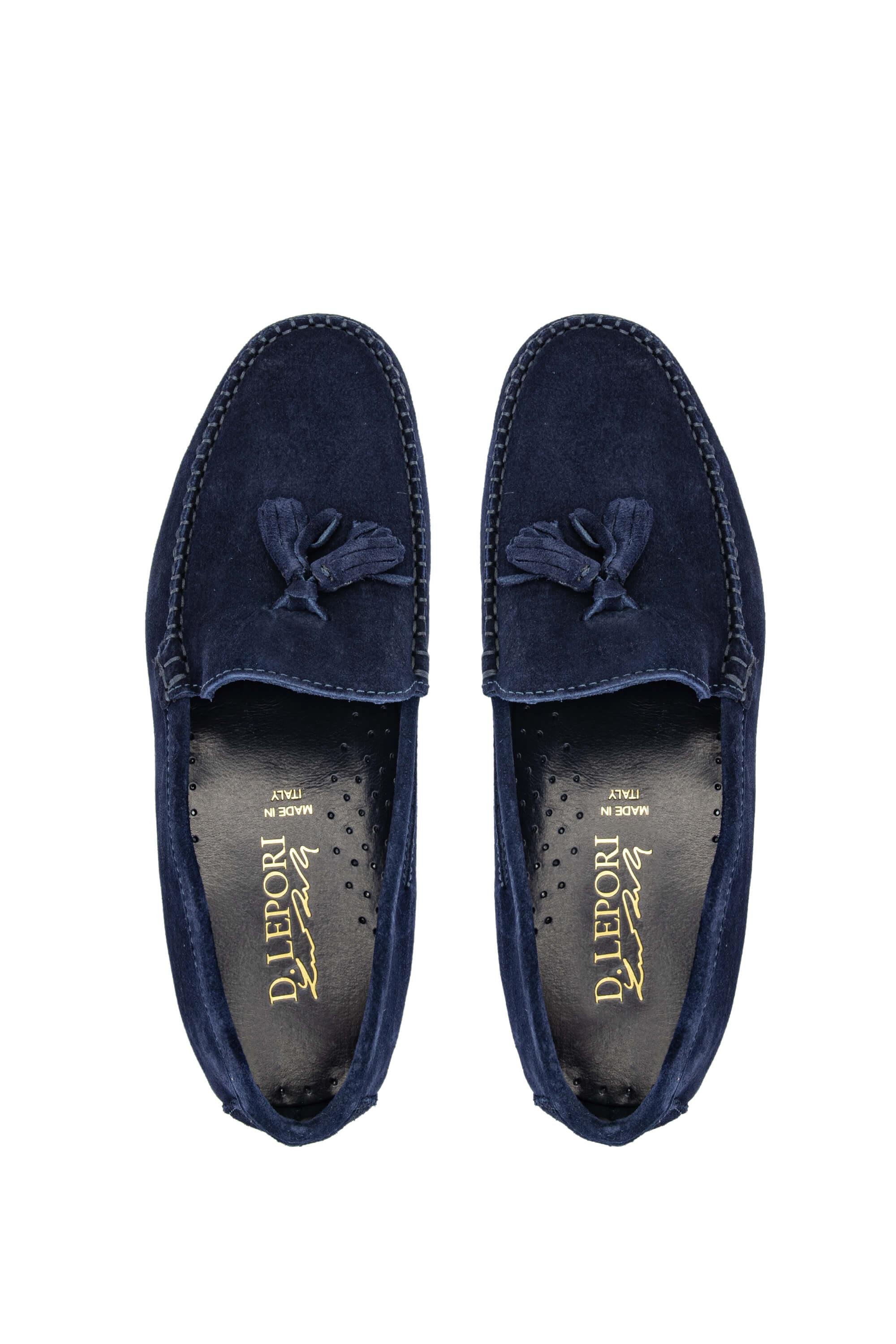D.LEPORI Erkek Hakiki Deri Lacivert Süet Loafer Ayakkabı