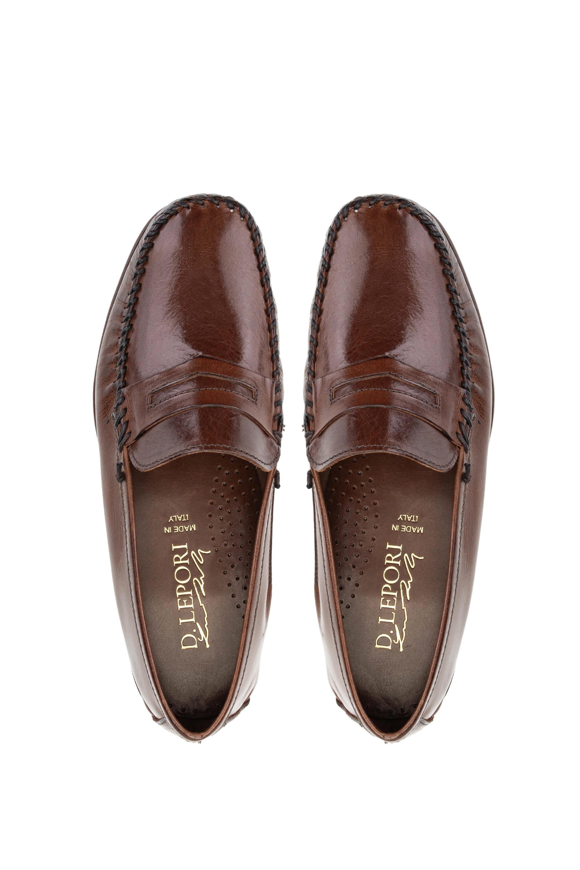 D.LEPORI Erkek Hakiki Deri Kahverengi Loafer Ayakkabı