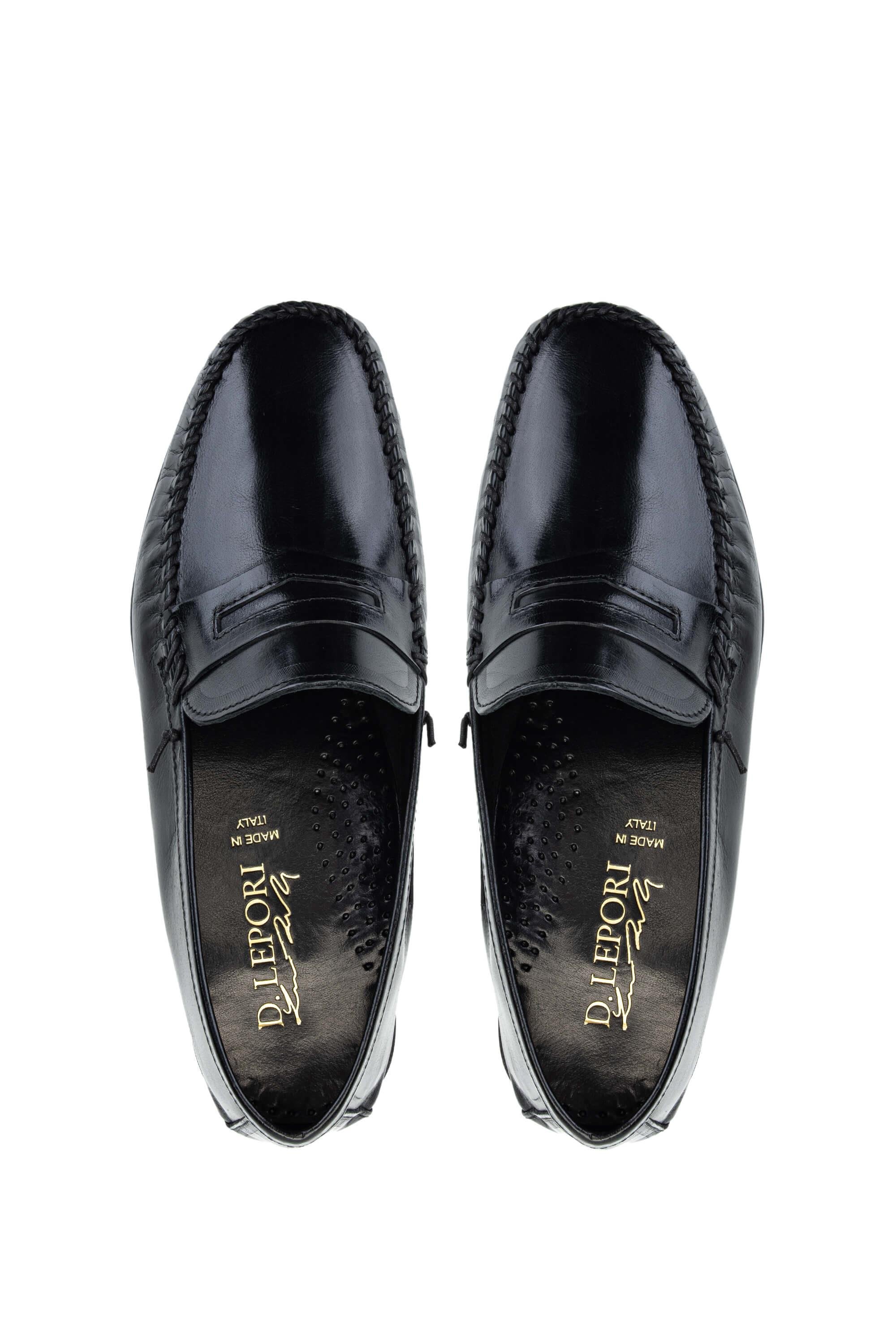 D.LEPORI Erkek Hakiki Deri Siyah Loafer Ayakkabı