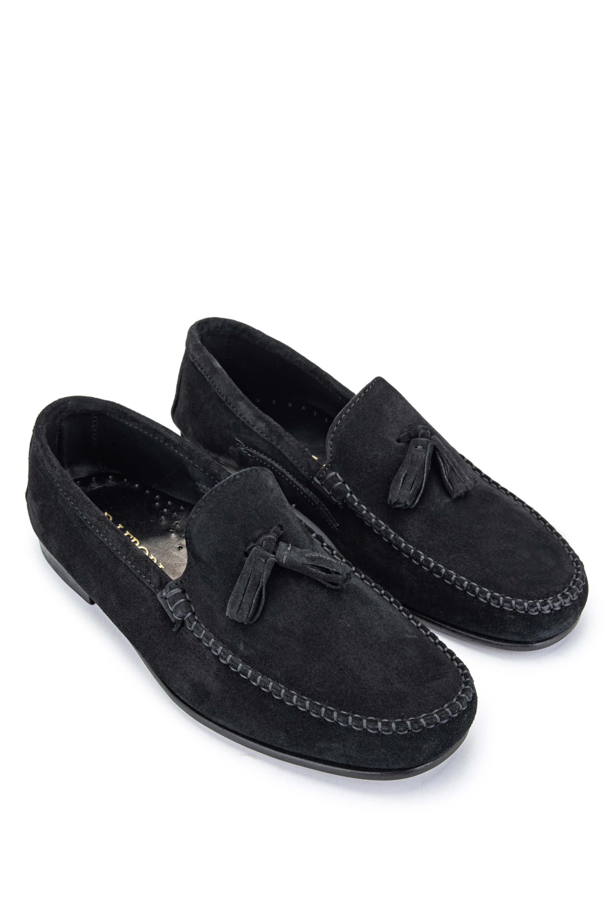 D.LEPORI Erkek Hakiki Deri Siyah Süet Loafer Ayakkabı