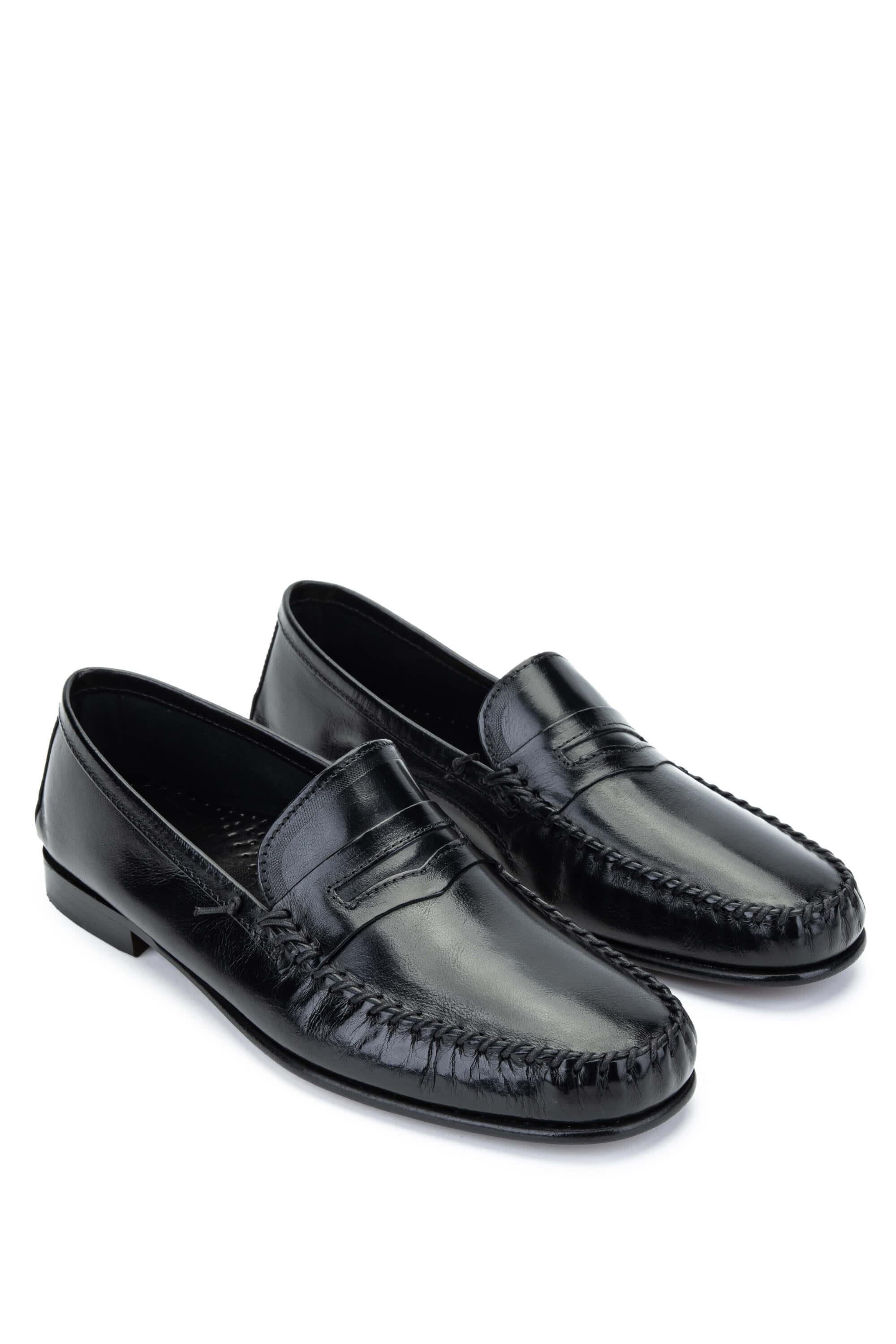 D.LEPORI Erkek Hakiki Deri Siyah Loafer Ayakkabı