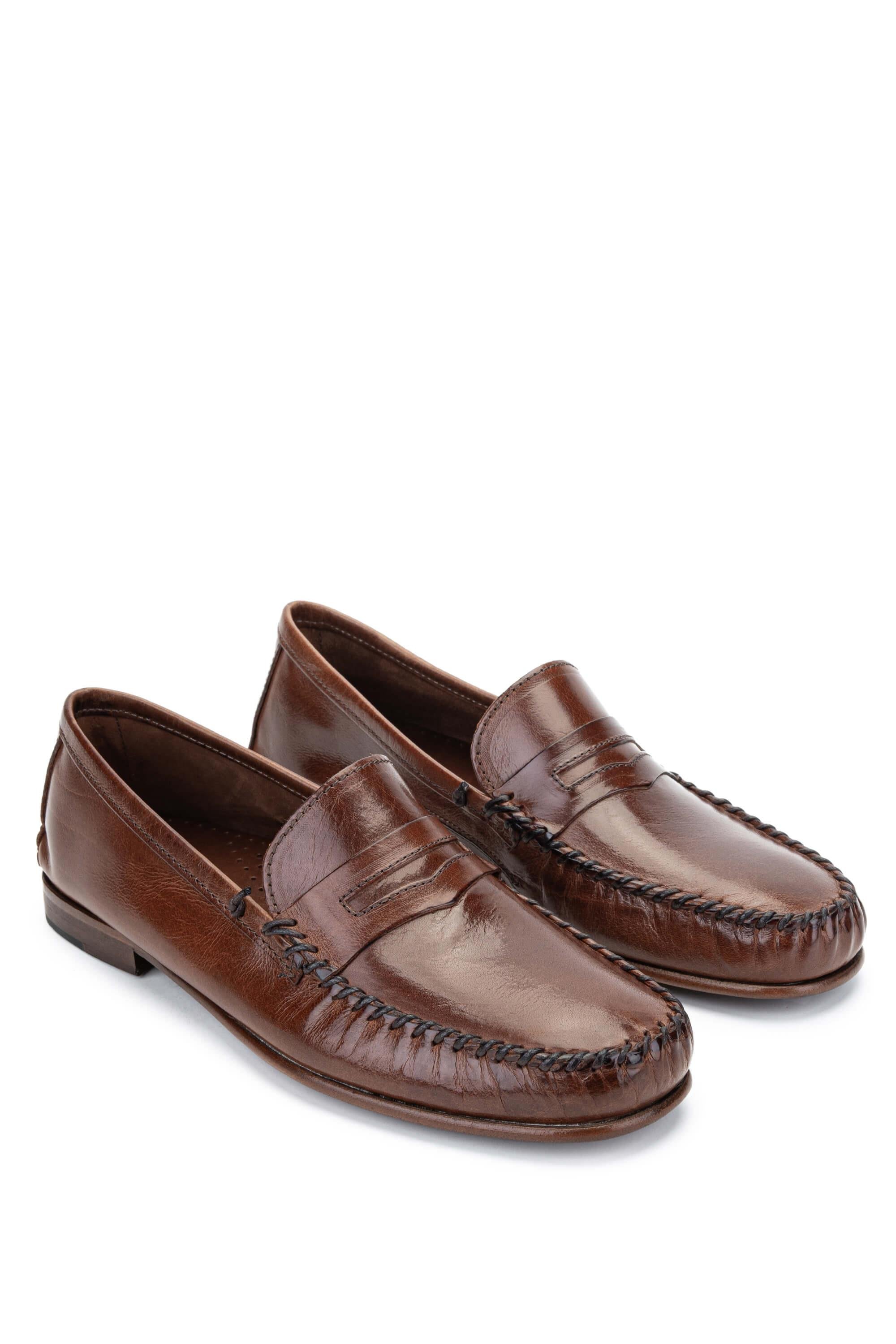 D.LEPORI Erkek Hakiki Deri Kahverengi Loafer Ayakkabı