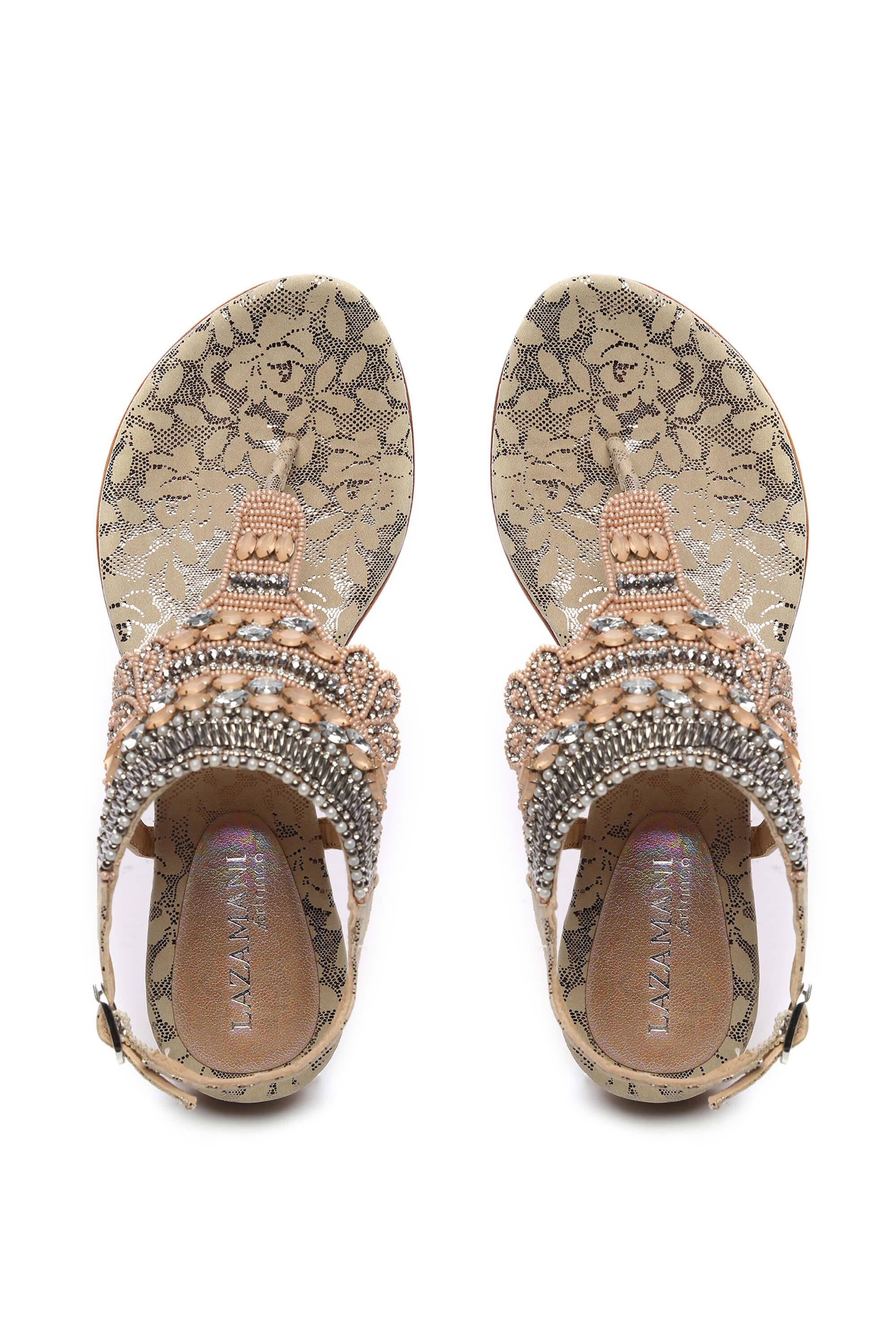 Lazamani Kadın Hakiki Deri Bej Sandalet