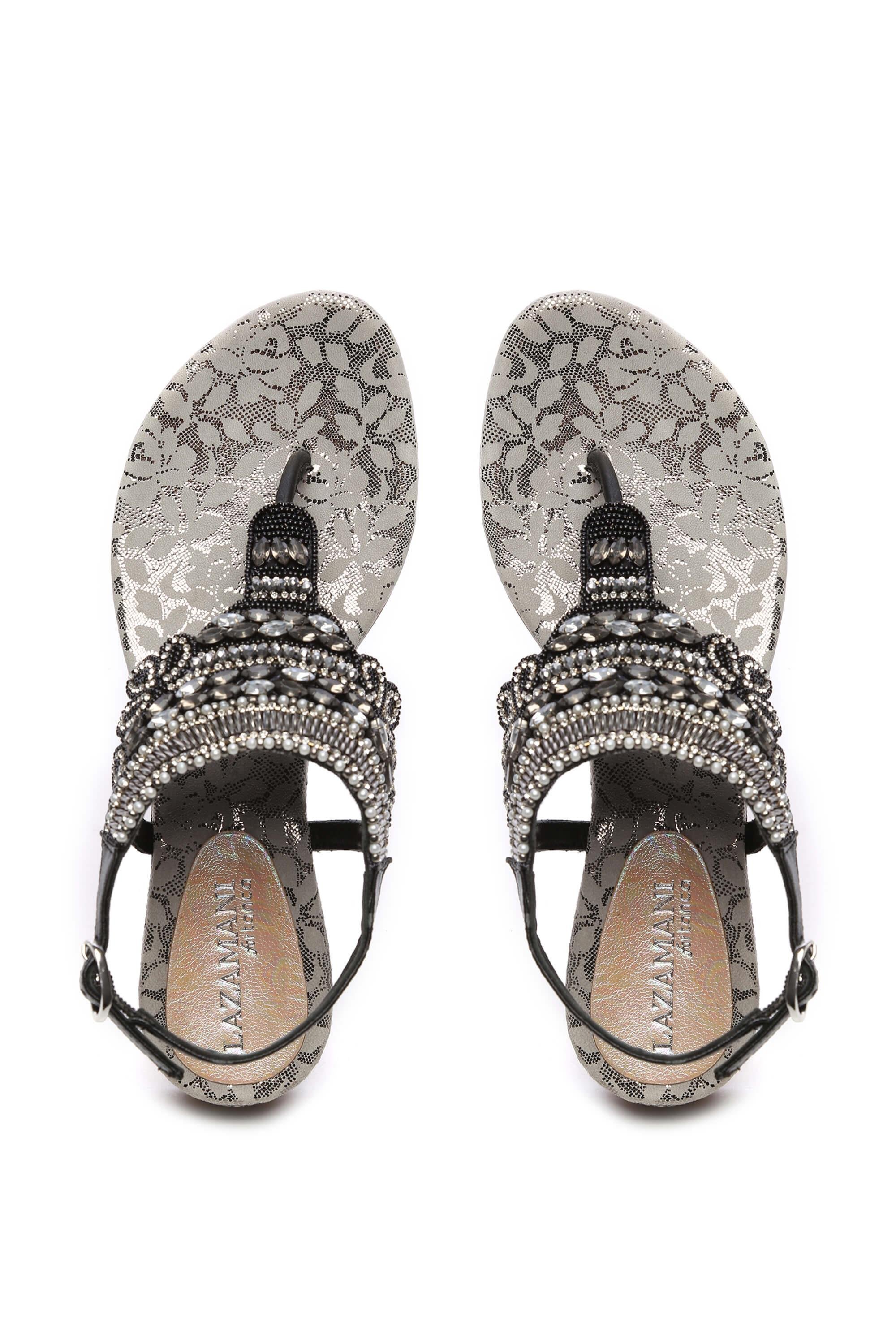 Lazamani Kadın Hakiki Deri Siyah Sandalet