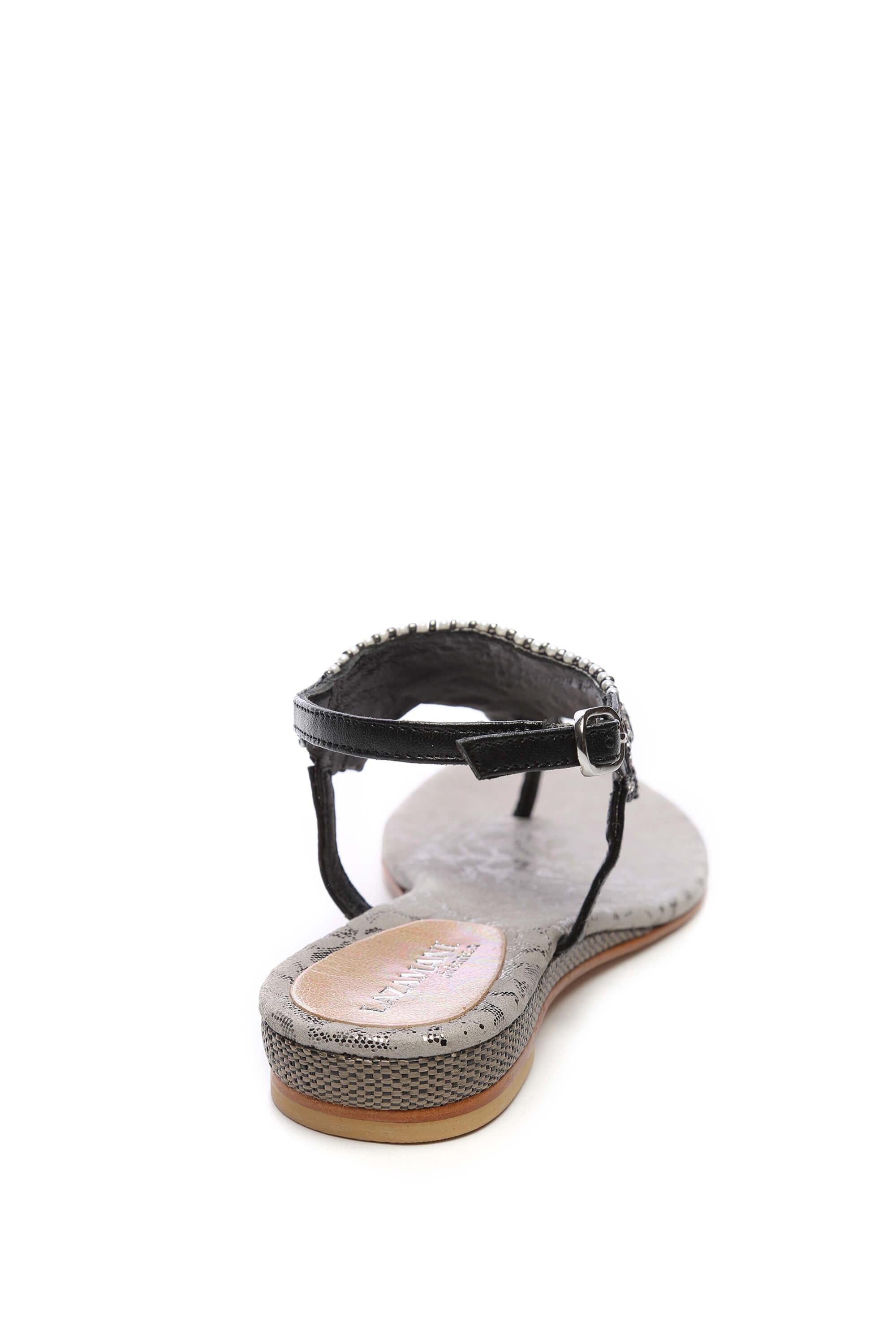 Lazamani Kadın Hakiki Deri Siyah Sandalet