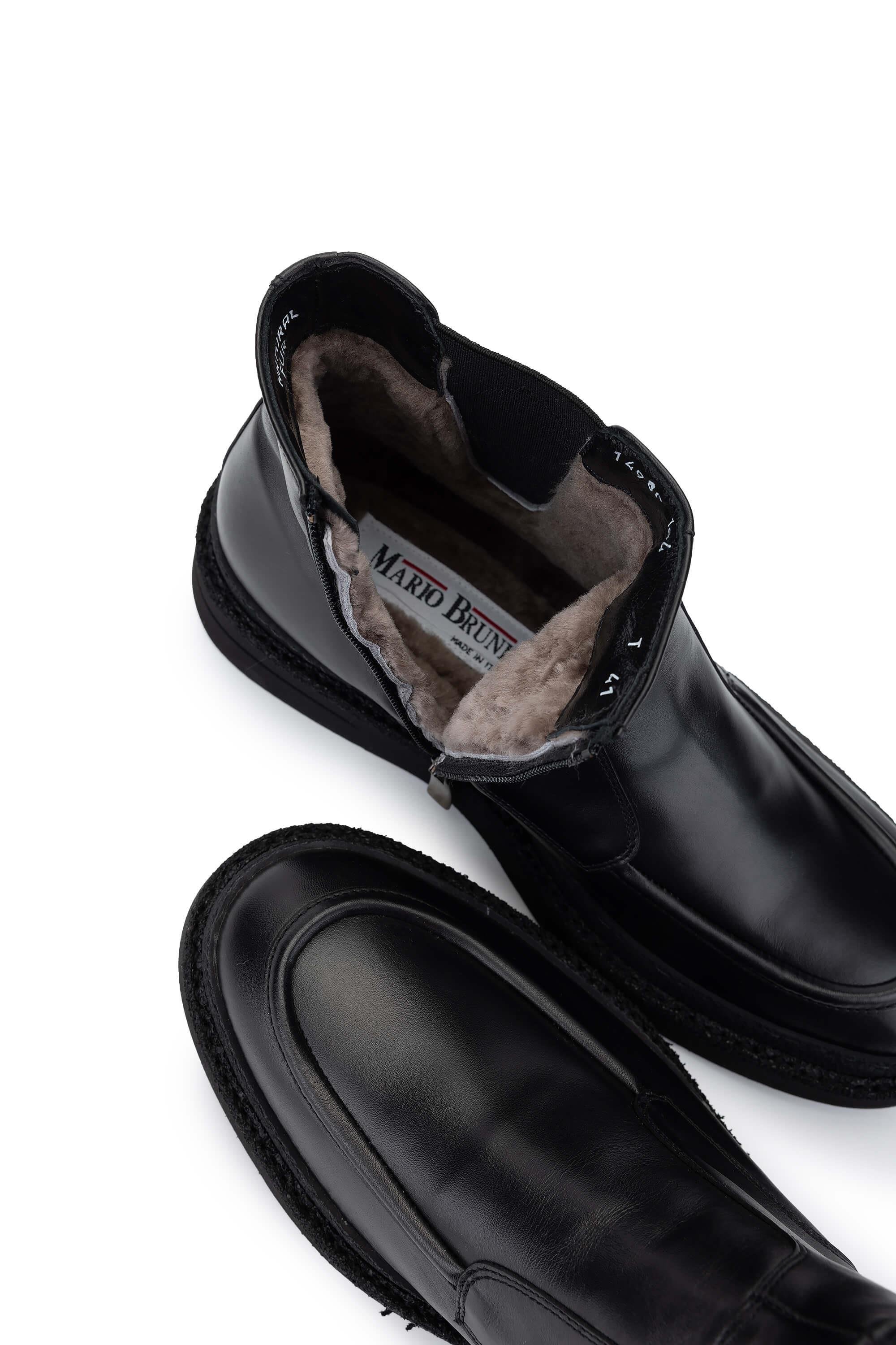 Mario Bruni Erkek Hakiki Deri Siyah Casual Bot