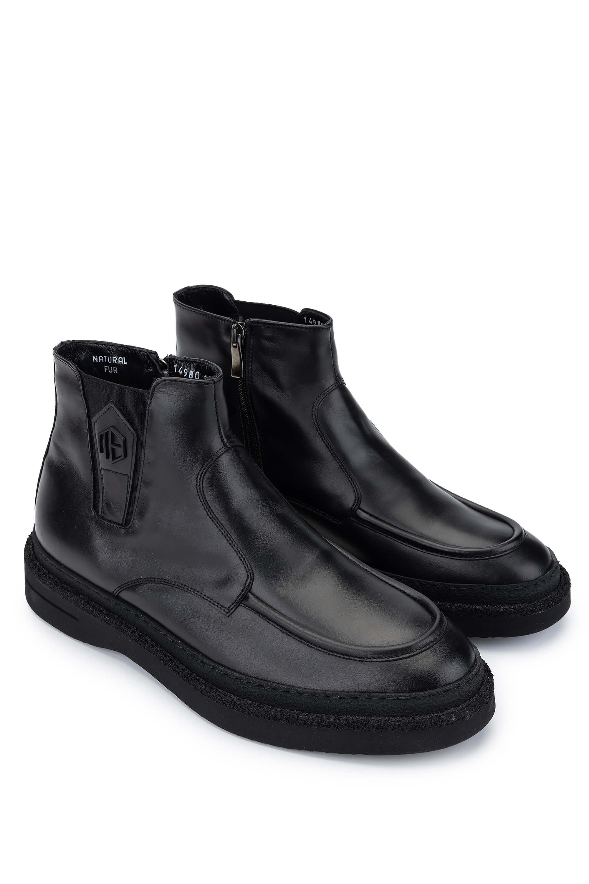 Mario Bruni Erkek Hakiki Deri Siyah Casual Bot