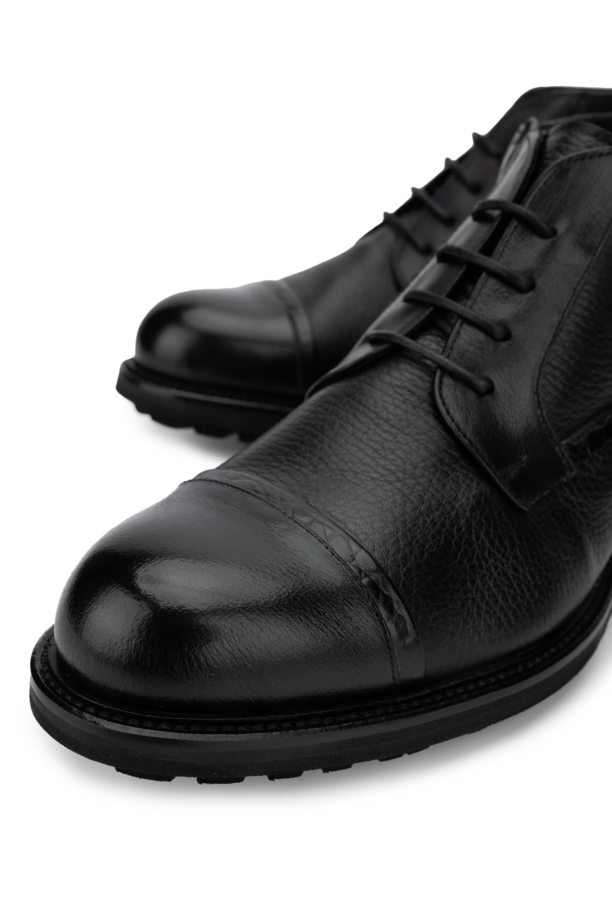 Mario Bruni Erkek Hakiki Deri Siyah Casual Bot