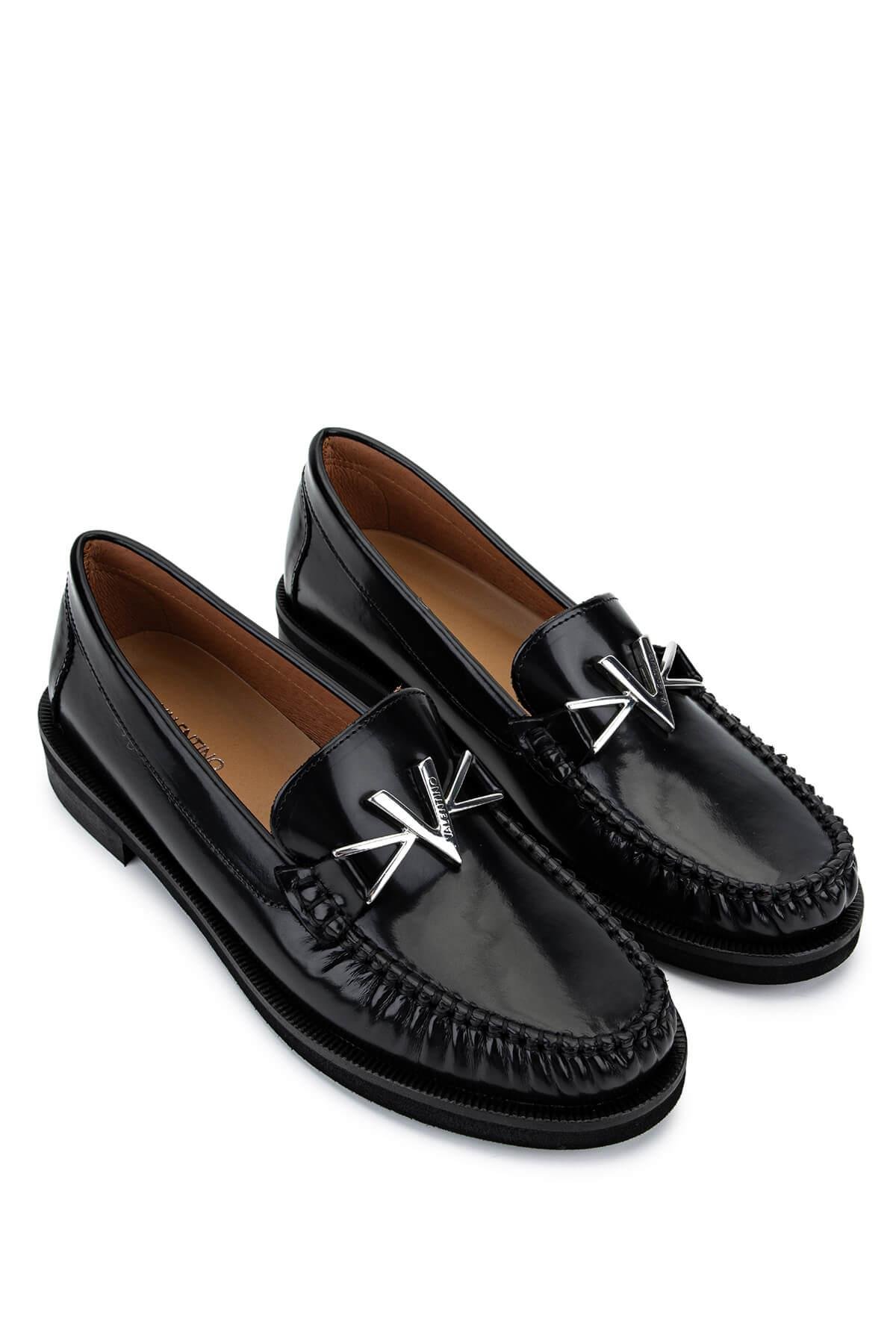 Mario Valentino Kadın Hakiki Deri Siyah Loafer Ayakkabı