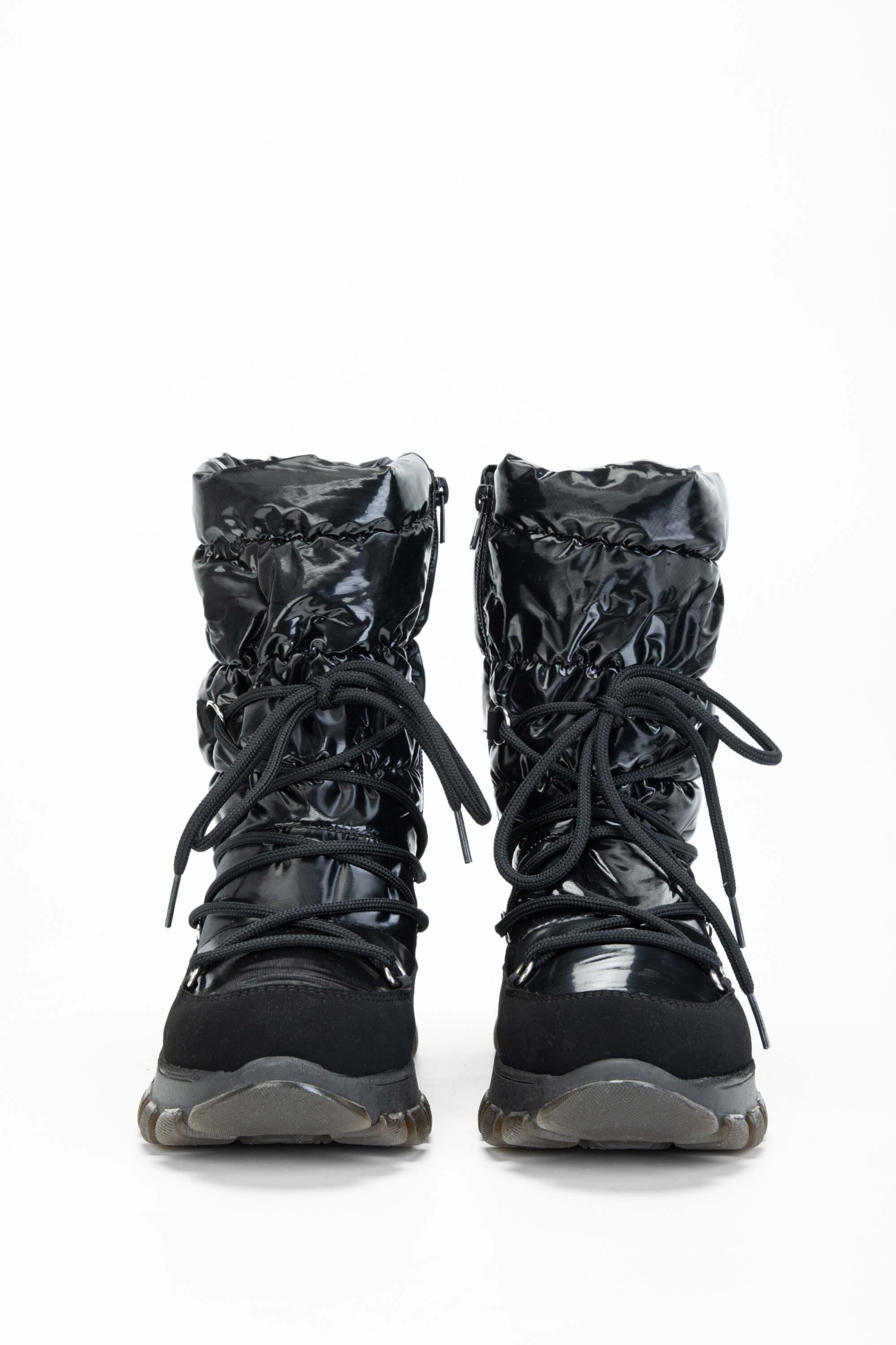 OTHREE Kadın Deri & Tekstil Siyah Kar Botu