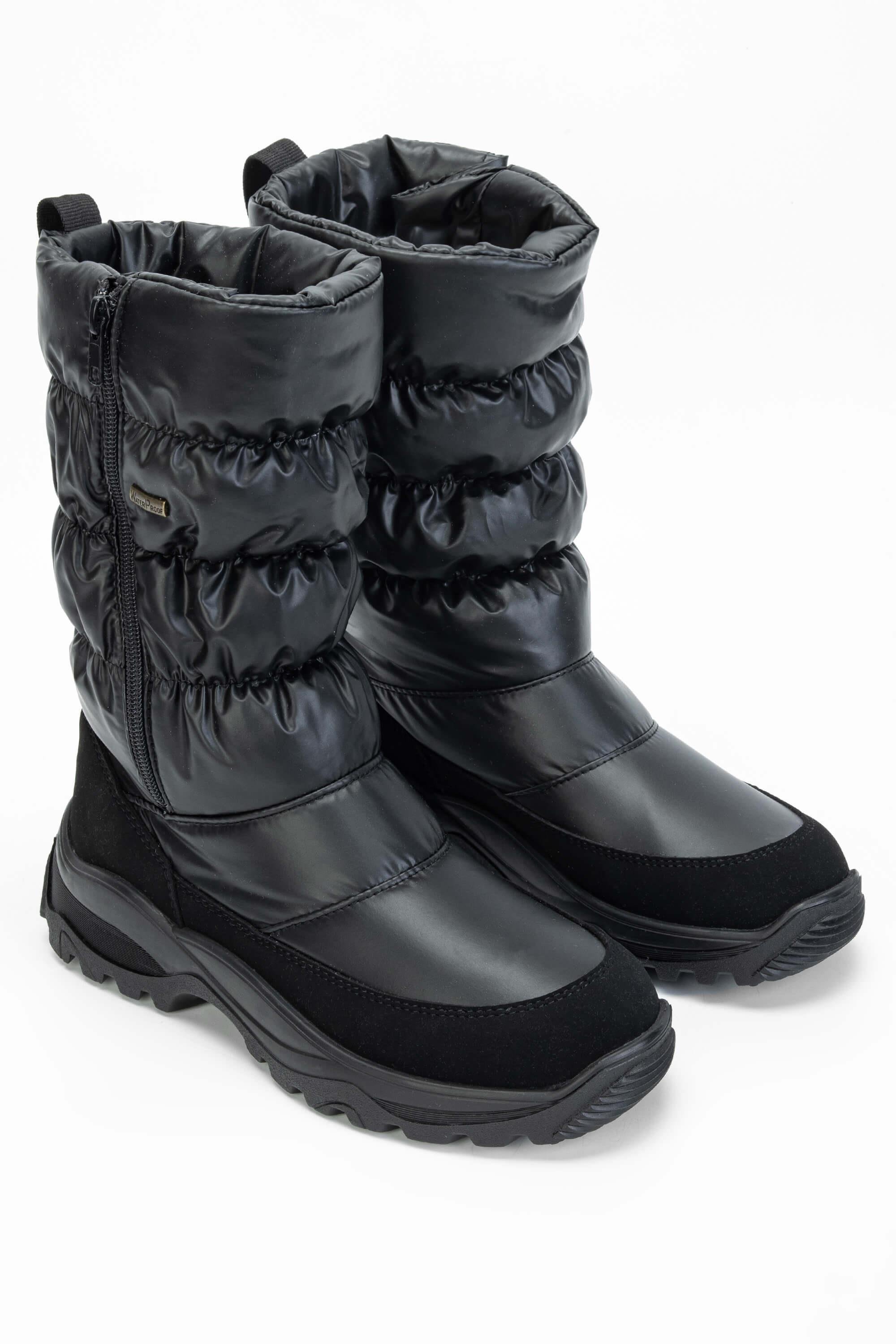 OTHREE Kadın Deri & Tekstil Siyah Kar Botu