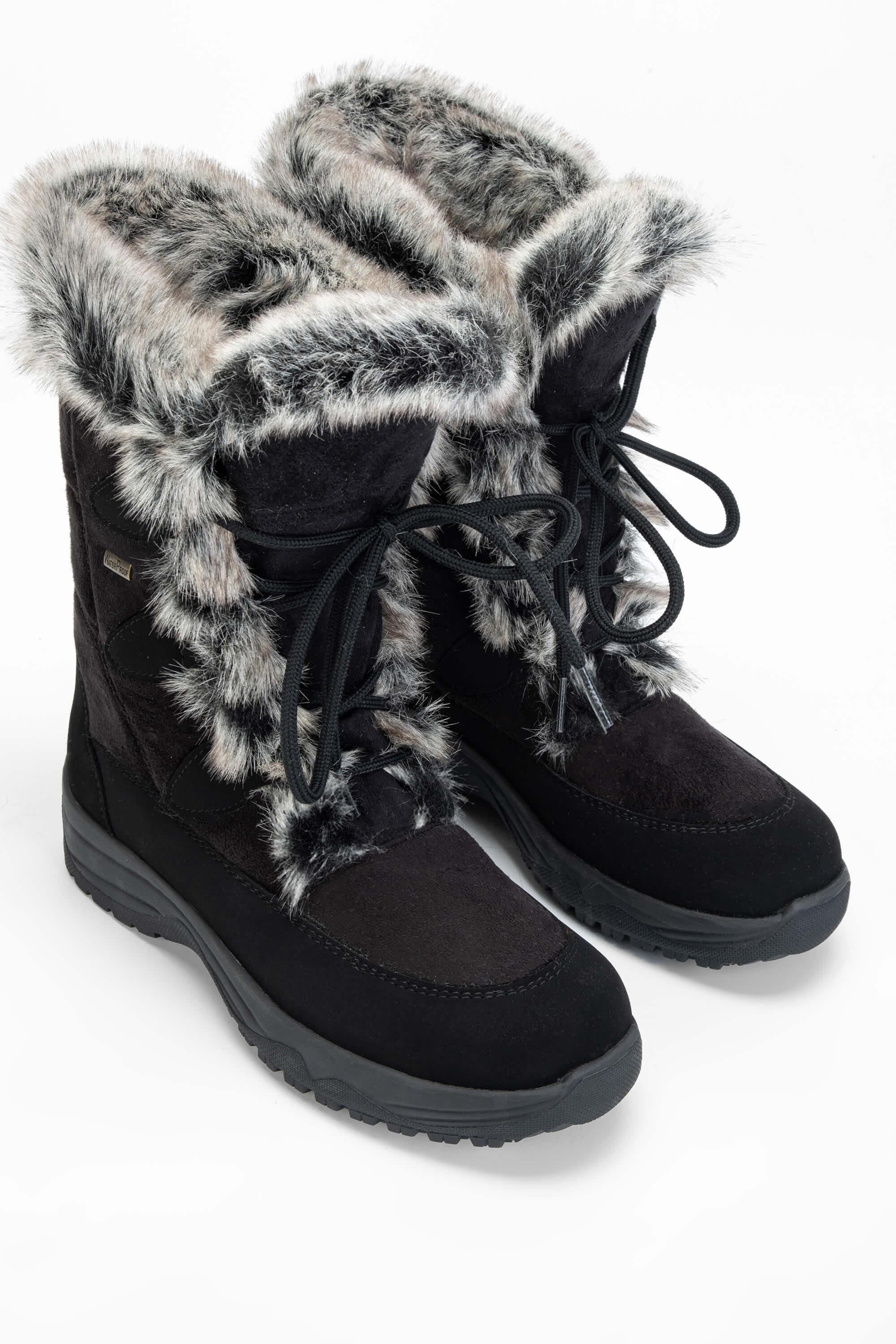 OTHREE Kadın Deri & Tekstil Siyah Kar Botu