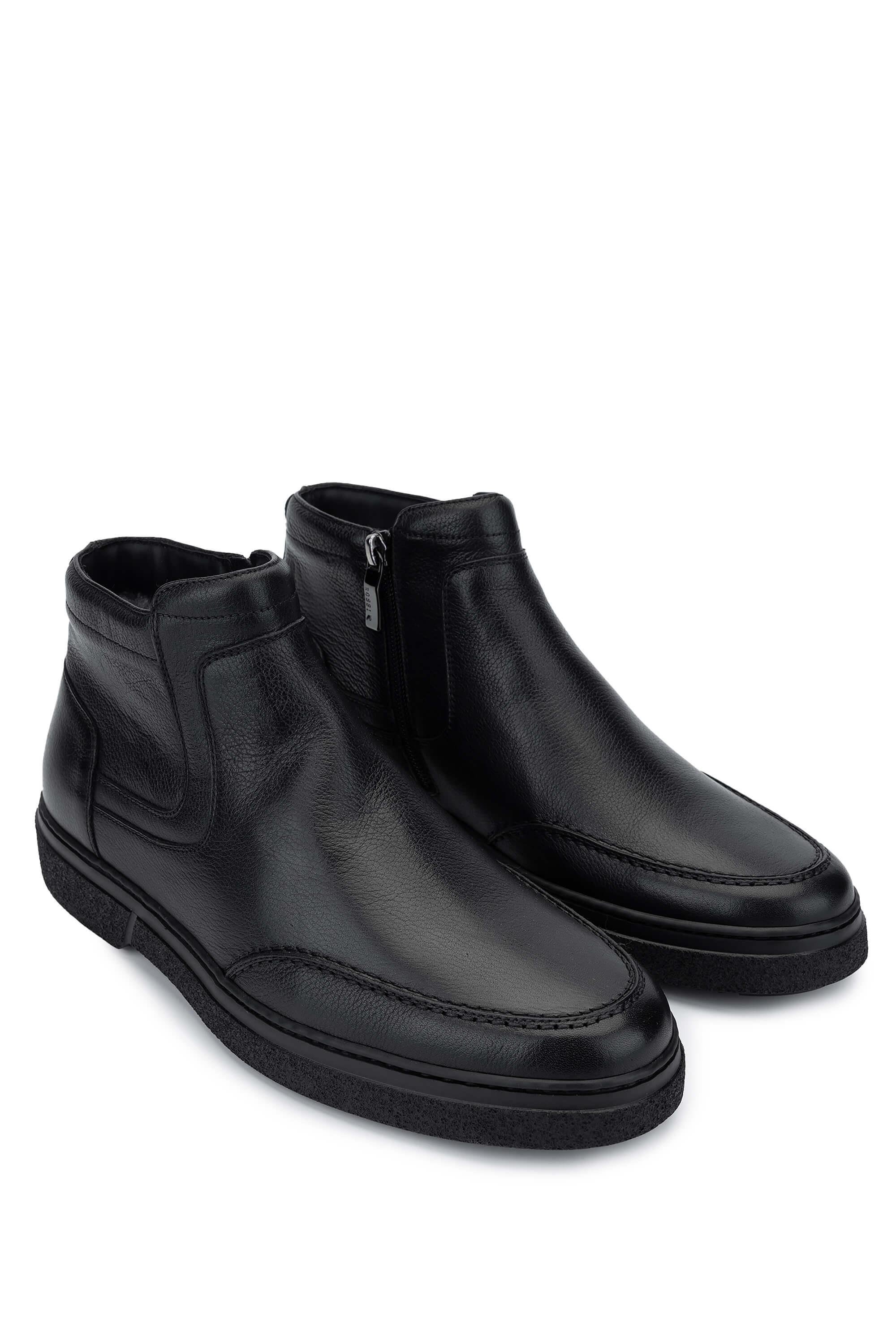 ROSSI Erkek Hakiki Deri Siyah Casual Bot