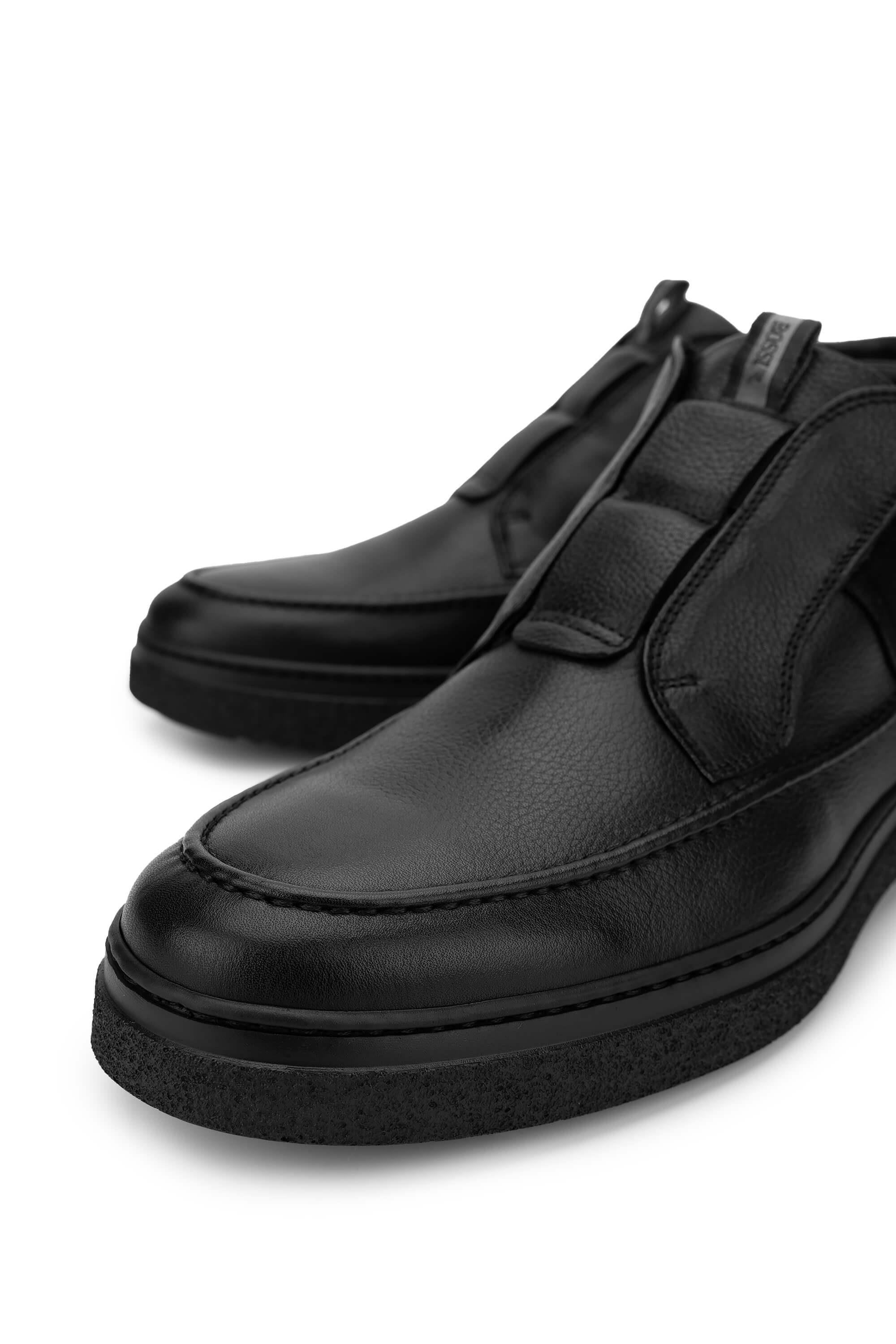 ROSSI Erkek Hakiki Deri Siyah Casual Bot