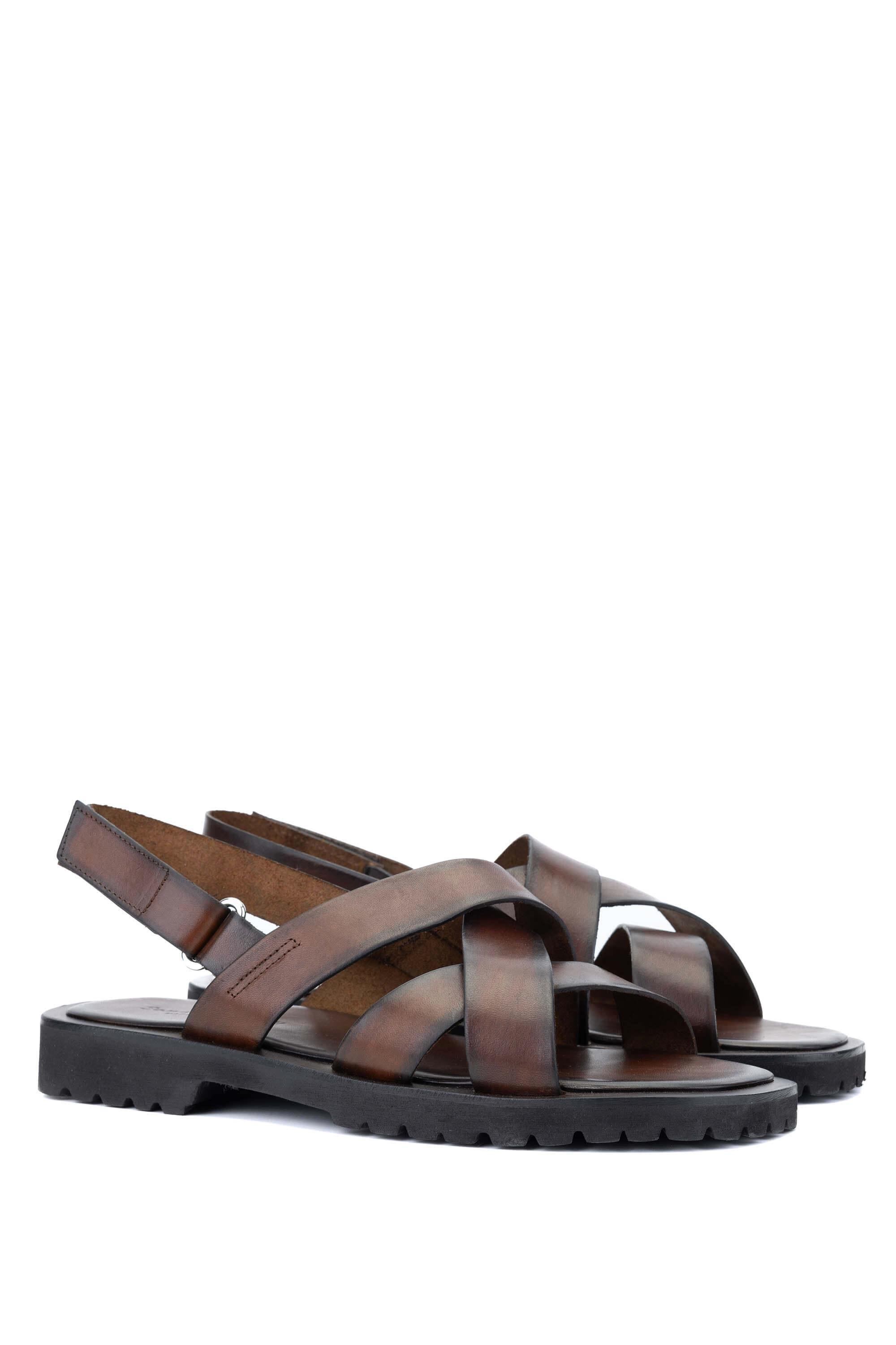 Sandals Factory Erkek Hakiki Deri Kahverengi Düz Sandalet