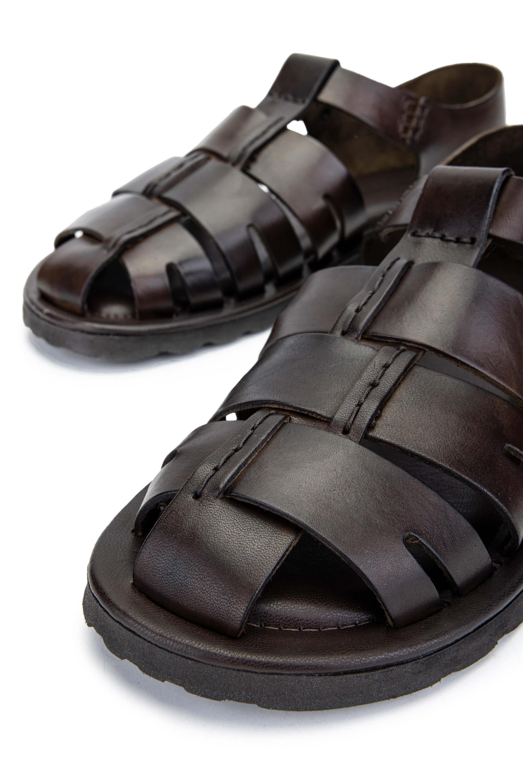 Sandals Factory Erkek Hakiki Deri Kahverengi Düz Sandalet