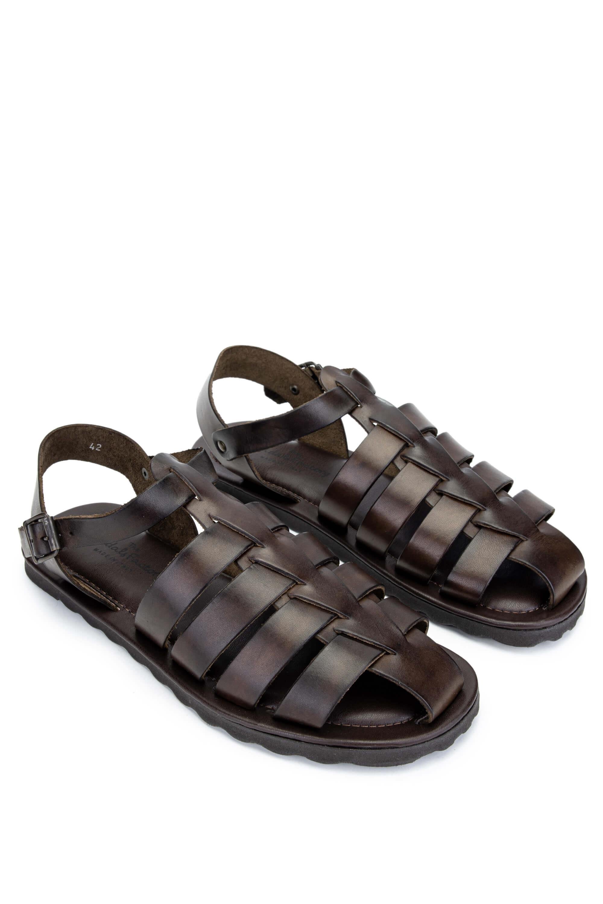 Sandals Factory Erkek Hakiki Deri Kahverengi Düz Sandalet