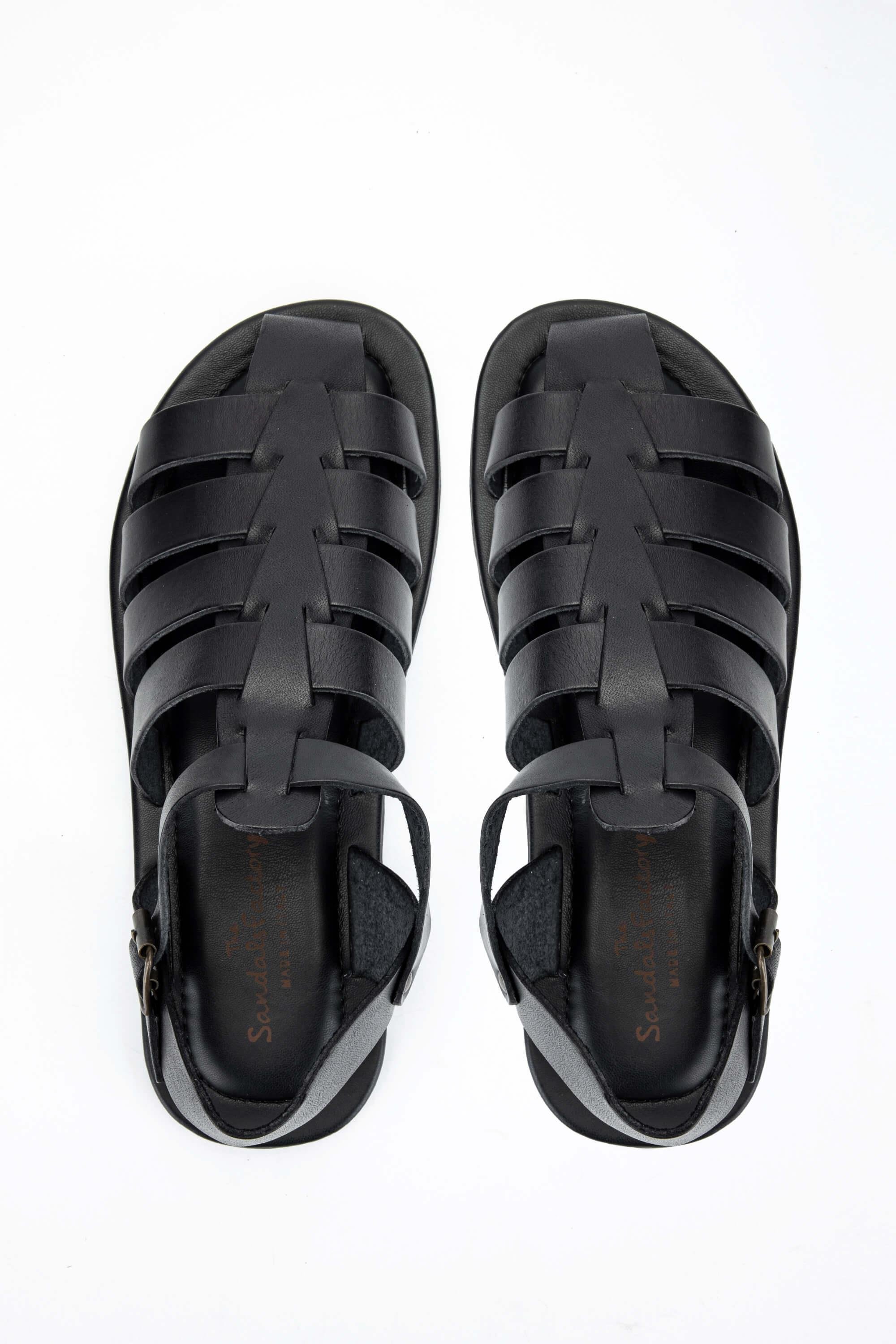 Sandals Factory Erkek Hakiki Deri Siyah Düz Sandalet