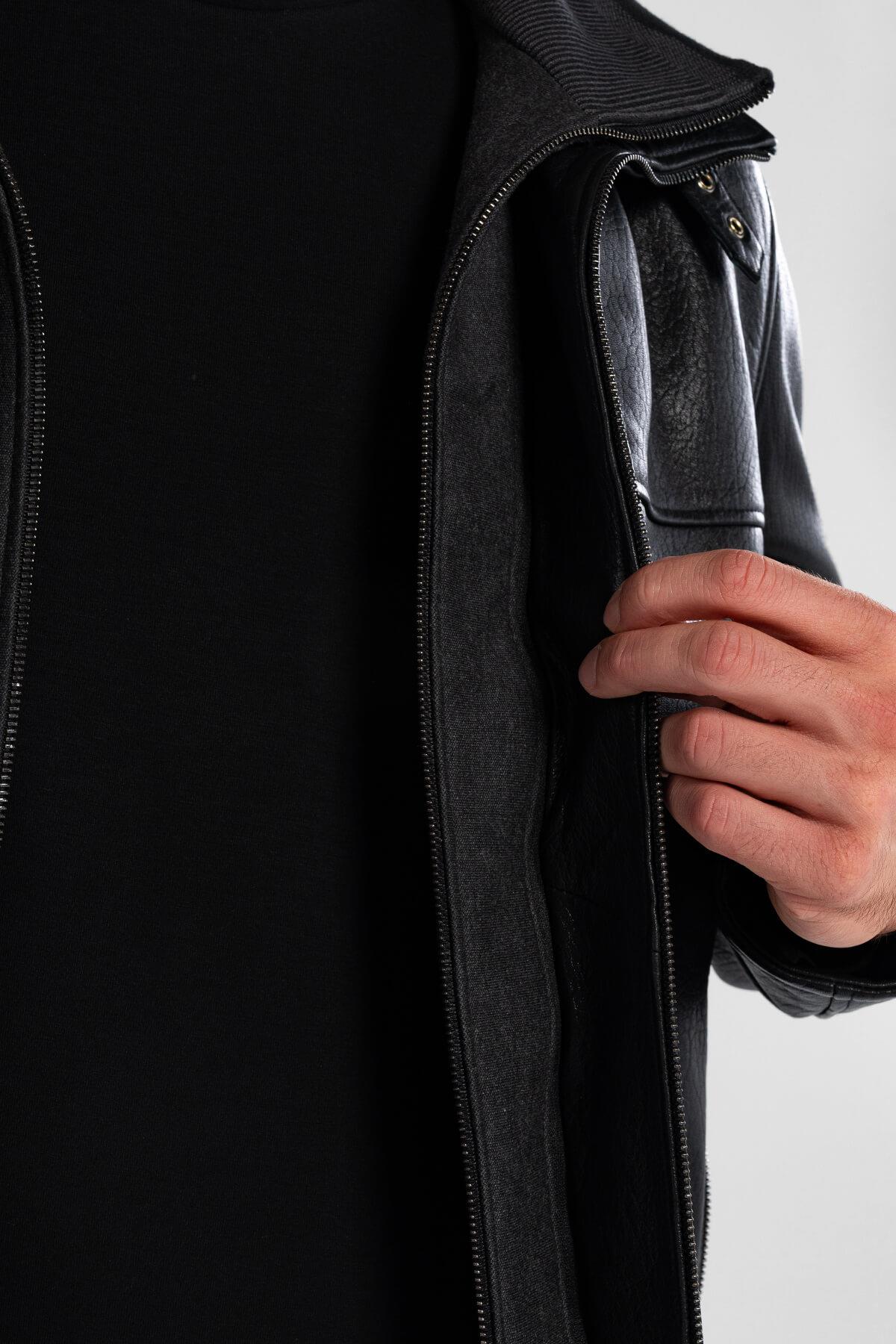 Tamer Tanca Erkek Deri & Tekstil Siyah Jumbo Deri Mont