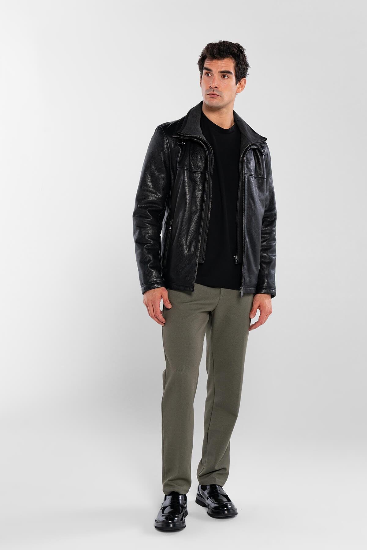 Tamer Tanca Erkek Deri & Tekstil Siyah Jumbo Deri Mont