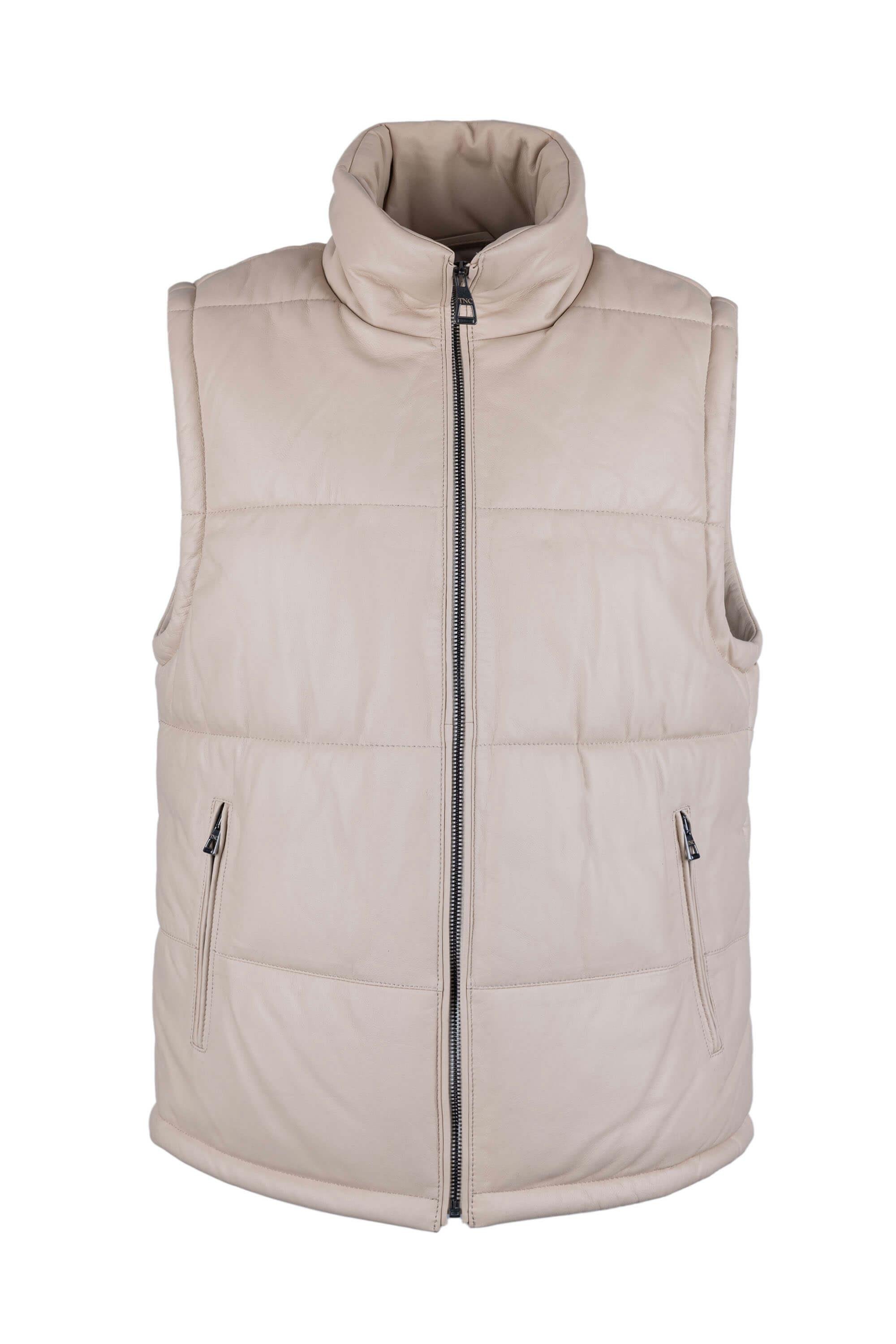 Tamer Tanca Erkek Hakiki Deri Bej Yelek Deri Mont