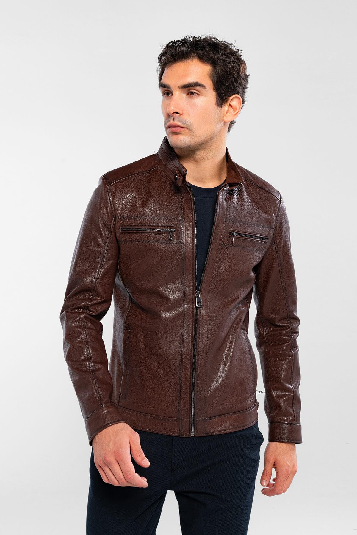 Tamer Tanca Erkek Hakiki Deri Fındık Jumbo Deri Mont