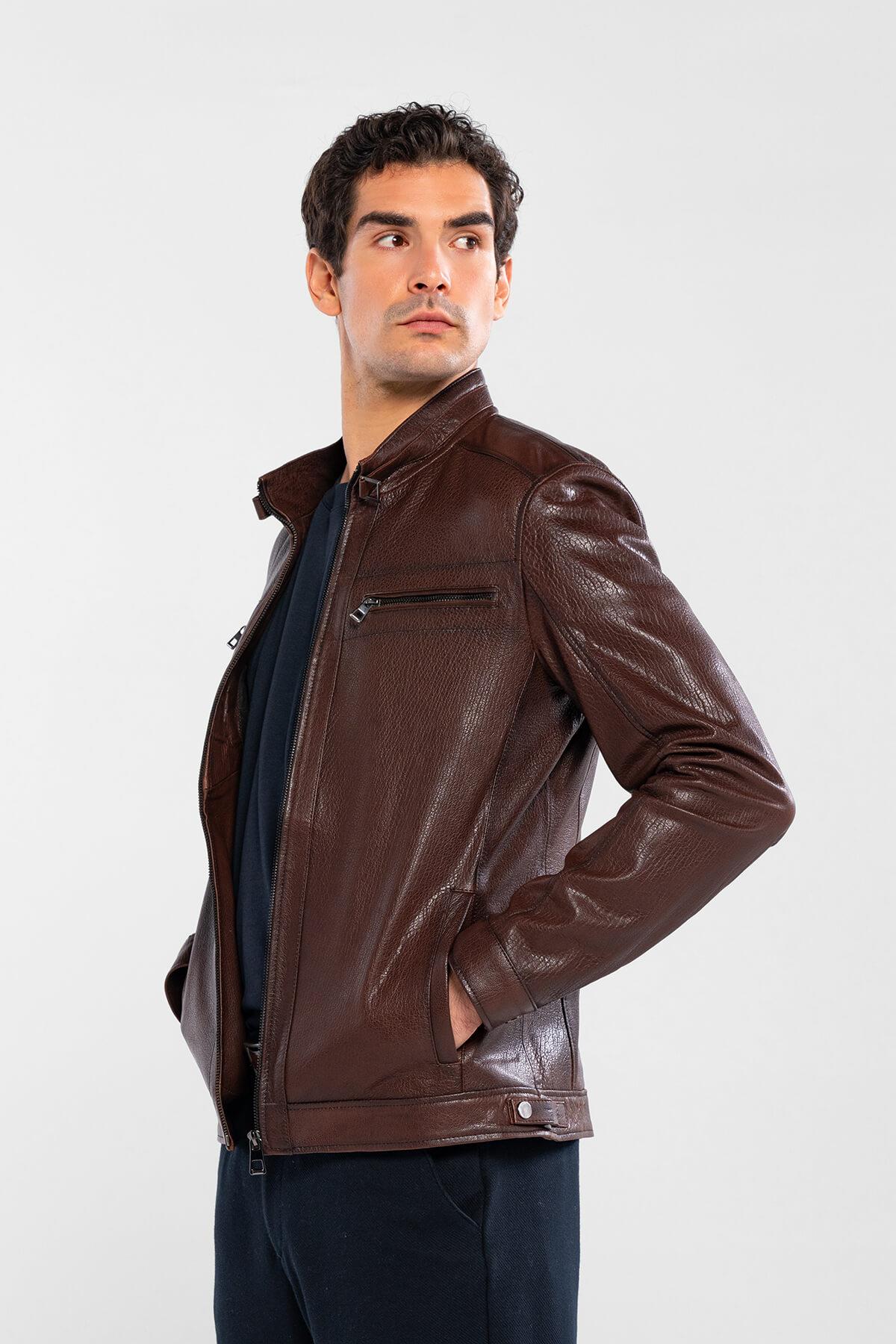 Tamer Tanca Erkek Hakiki Deri Fındık Jumbo Deri Mont