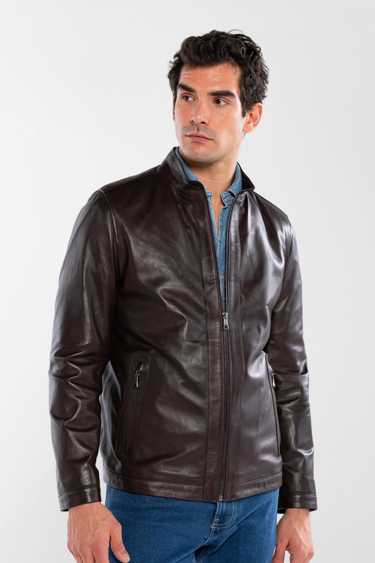 Tamer Tanca Erkek Hakiki Deri Kahverengi Deri Mont