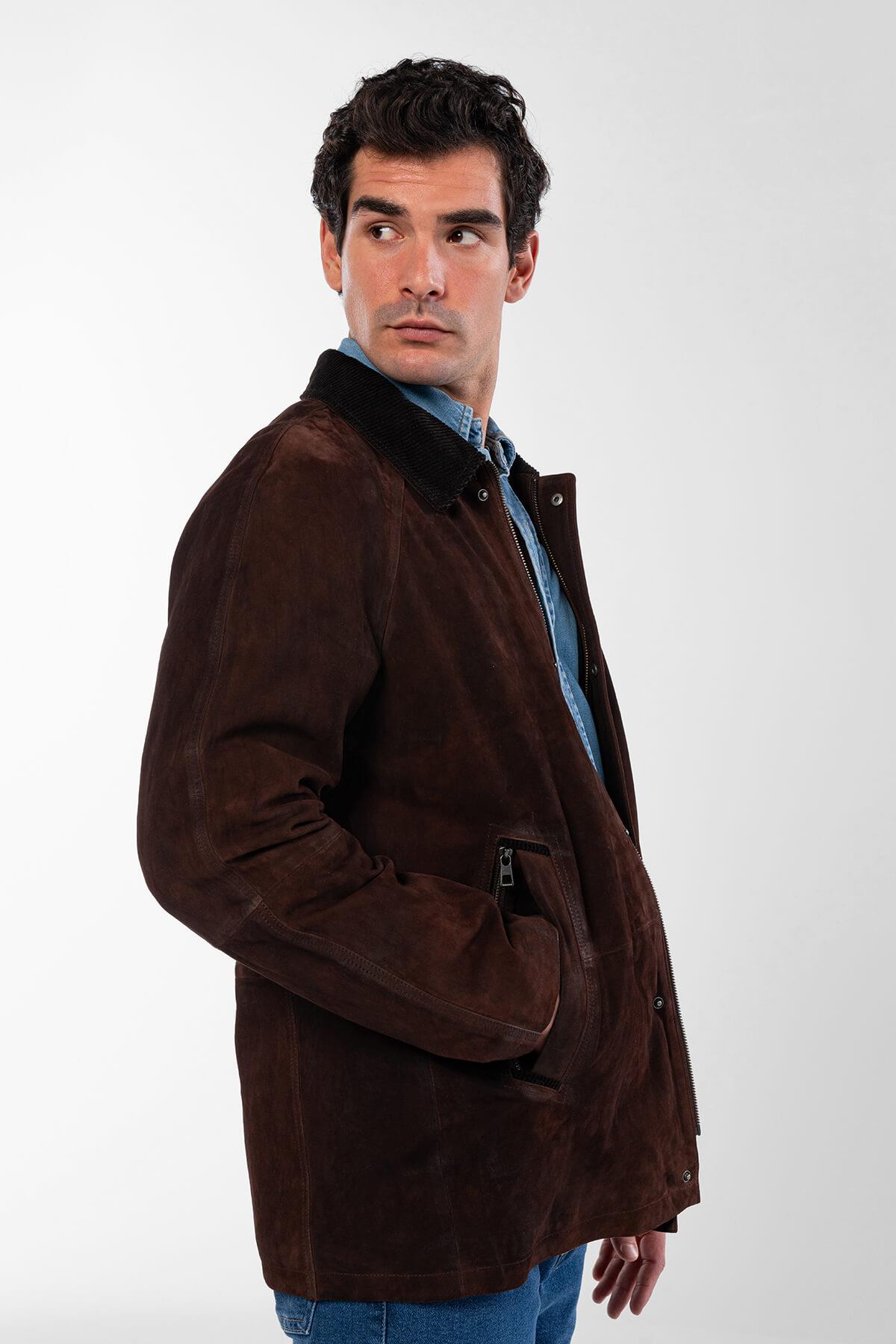 Tamer Tanca Erkek Hakiki Deri Kahverengi Nubuk Deri Mont