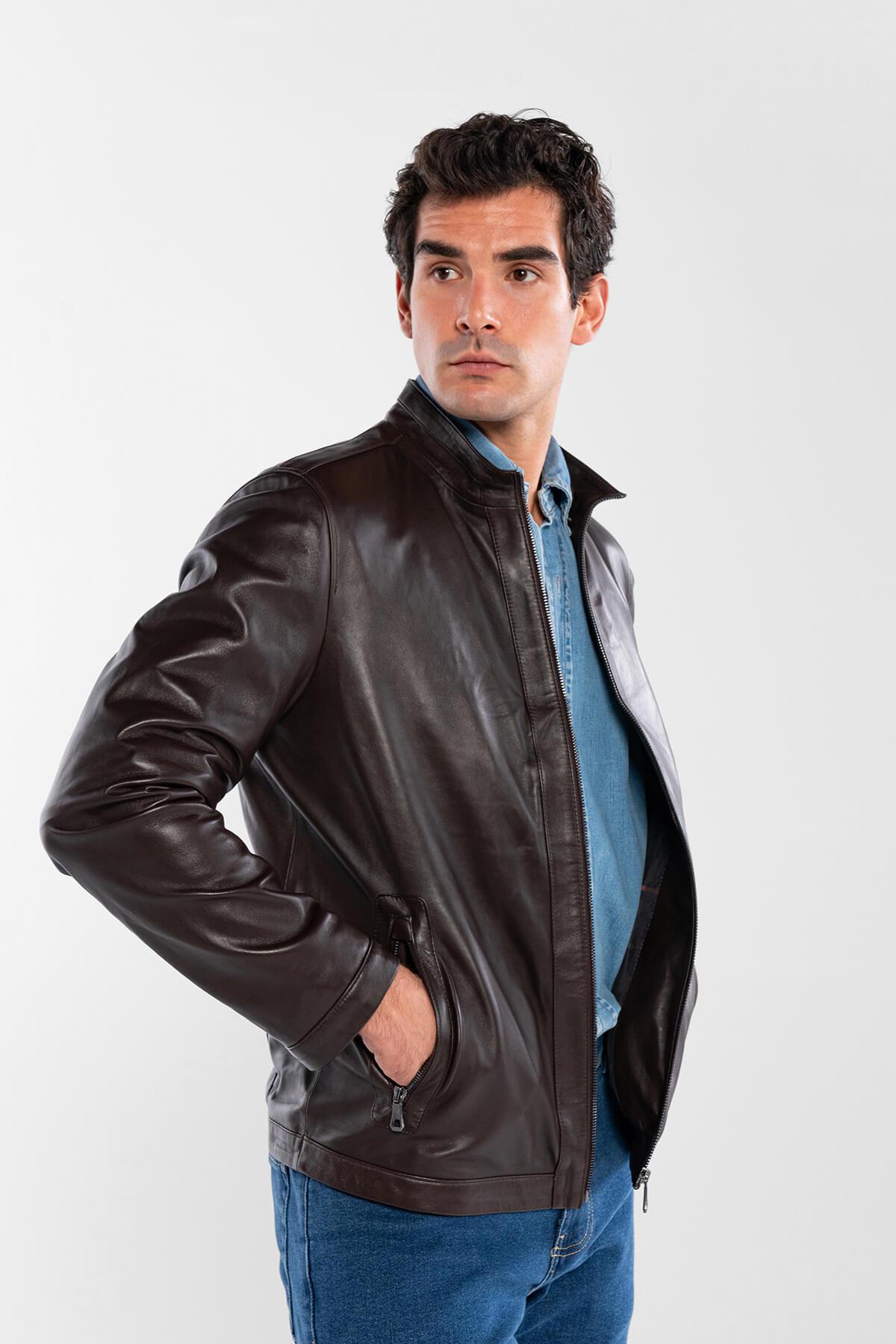 Tamer Tanca Erkek Hakiki Deri Kahverengi Deri Mont