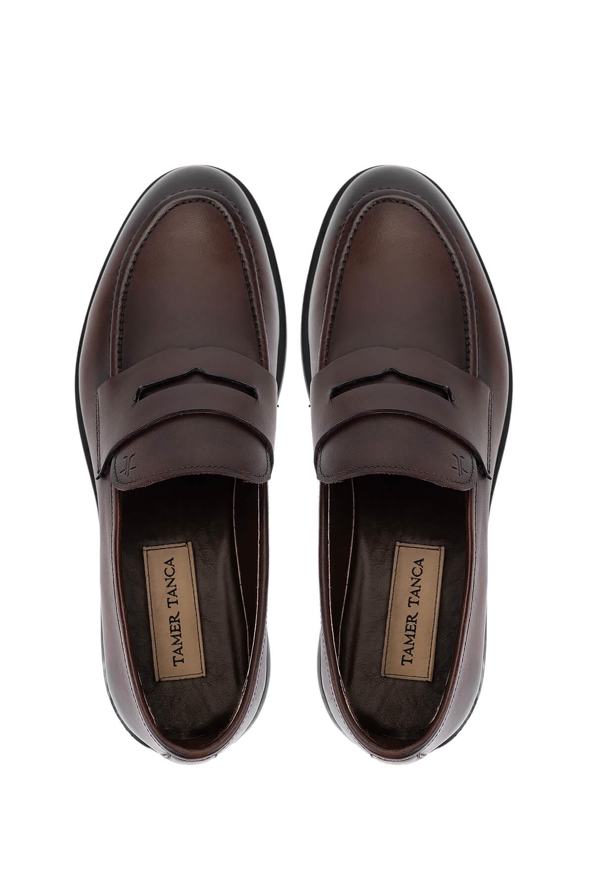 Tamer Tanca Erkek Hakiki Deri Kahverengi Loafer Ayakkabı